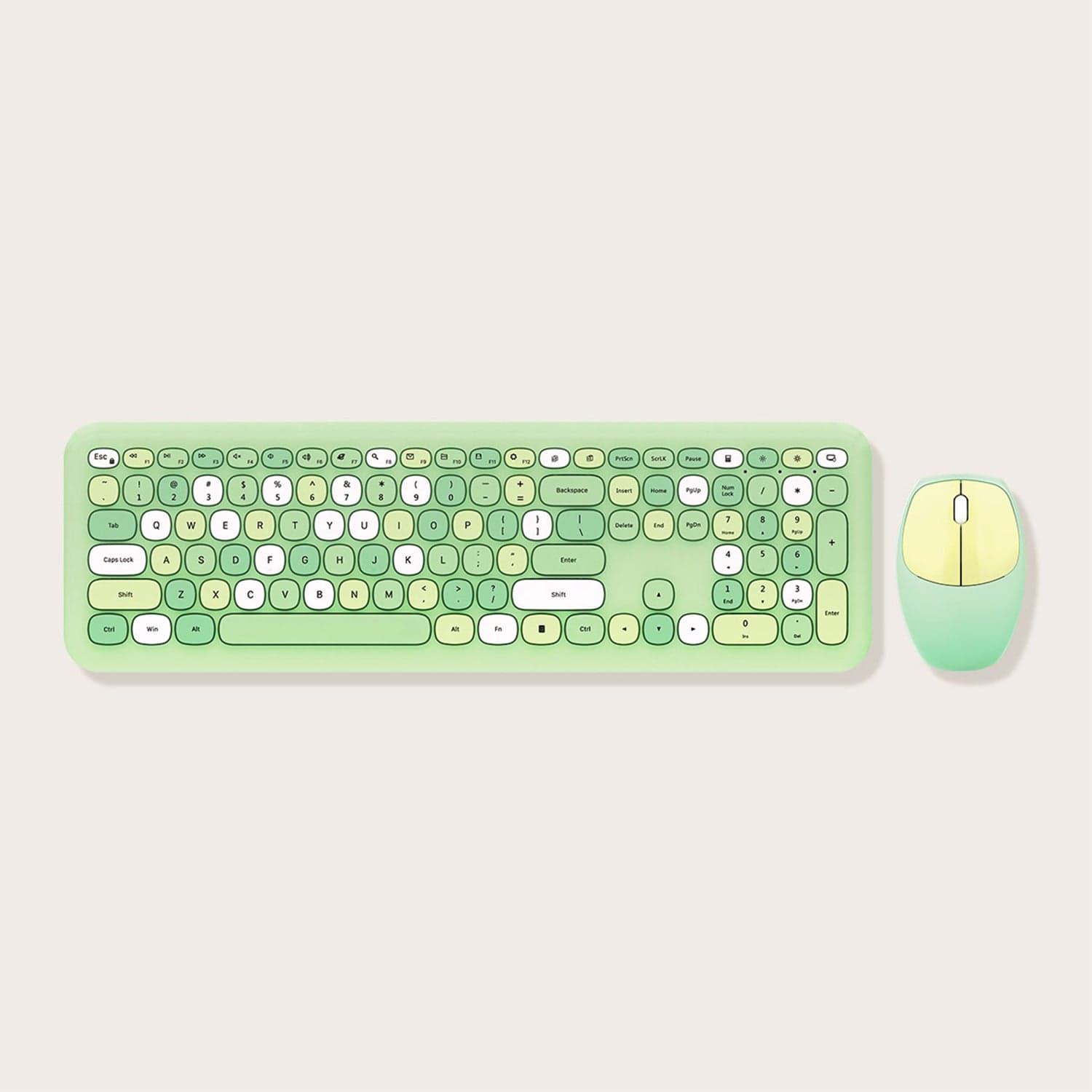 Wireless Keyboard and Mouse Combo with Lime Green Flush Keys