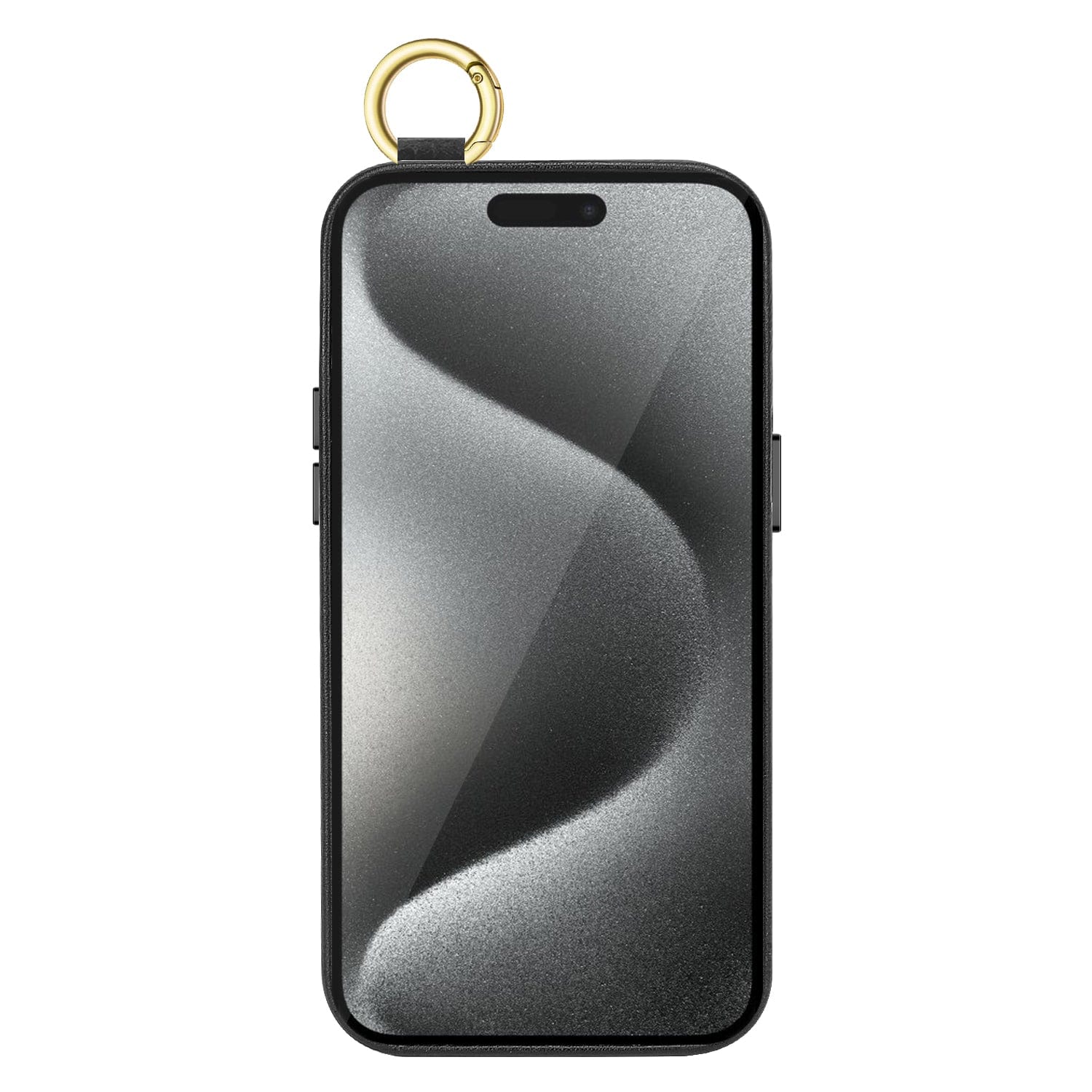 Protection Kit Bundle - Genuine Leather FingerGrip Series Case with Tempered Glass Screen and Camera Protector for iPhone 15 Pro Max - Black