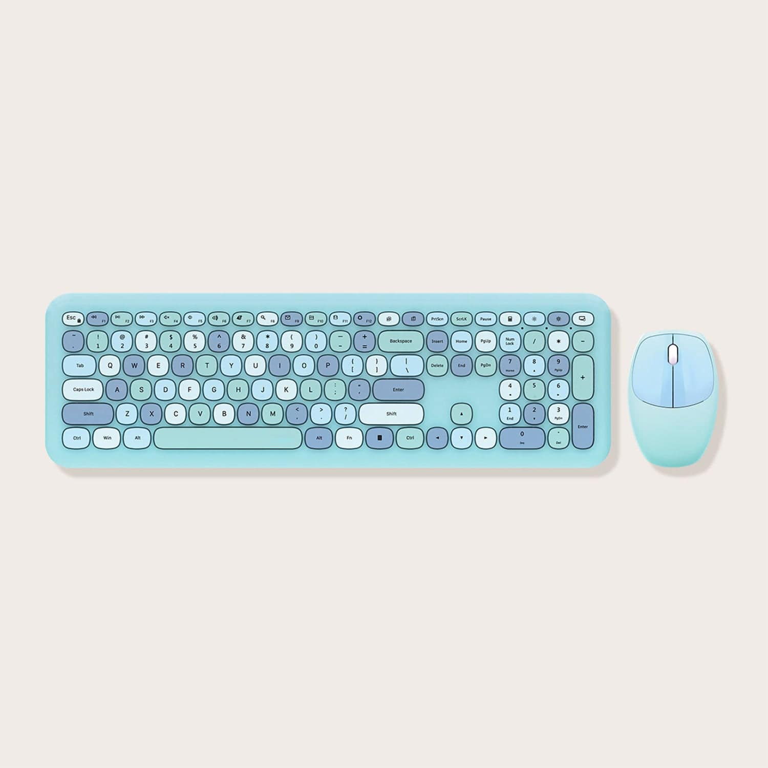 Wireless Keyboard and Mouse Combo with Aqua Flush Keys