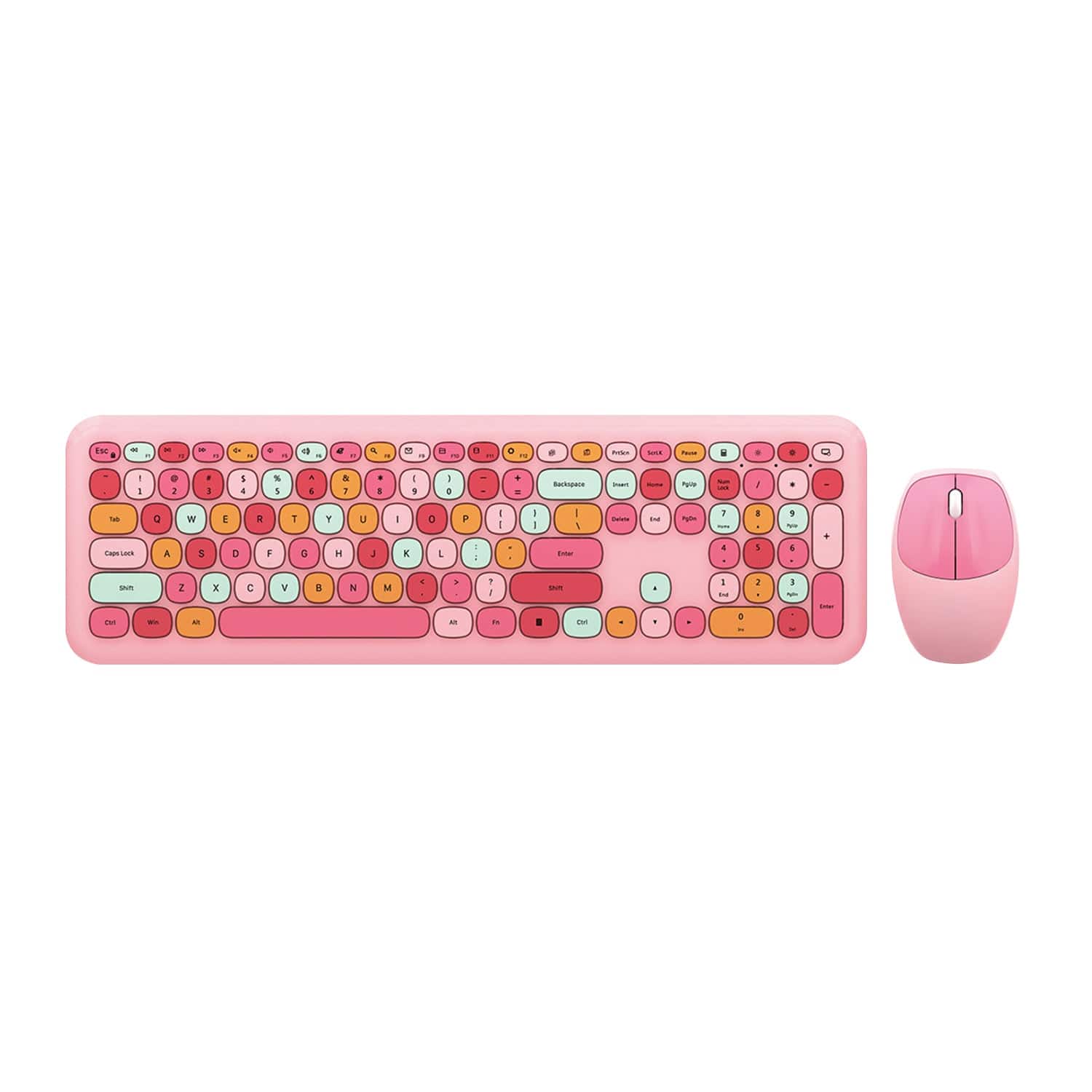 Wireless Keyboard and Mouse Combo with Lime Pink Keys