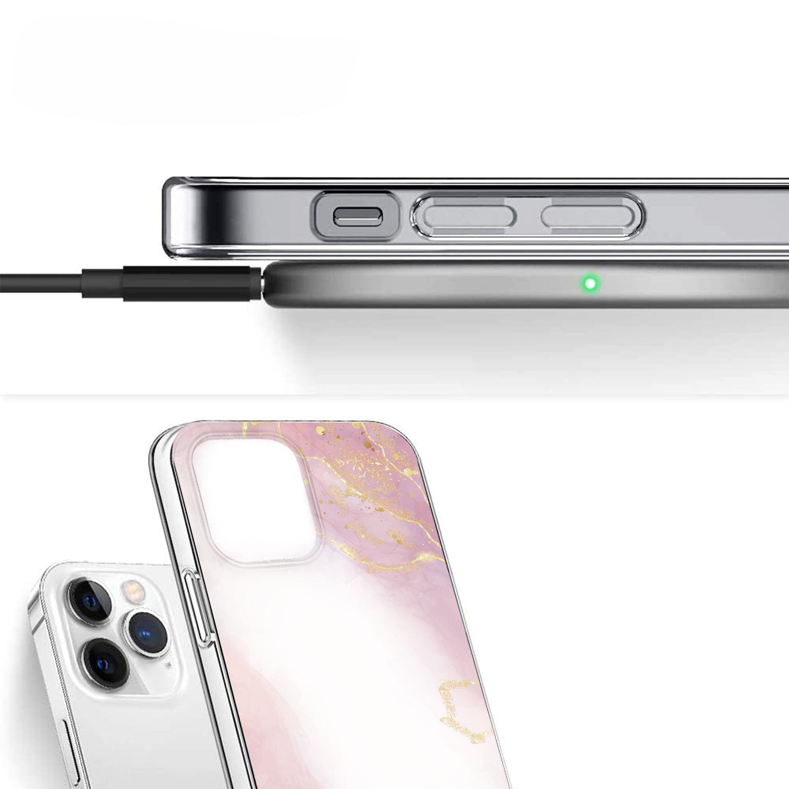 Protection Kit Bundle - Pink Marble Case with Tempered Glass Screen and Camera Protector for iPhone 15 Pro Max