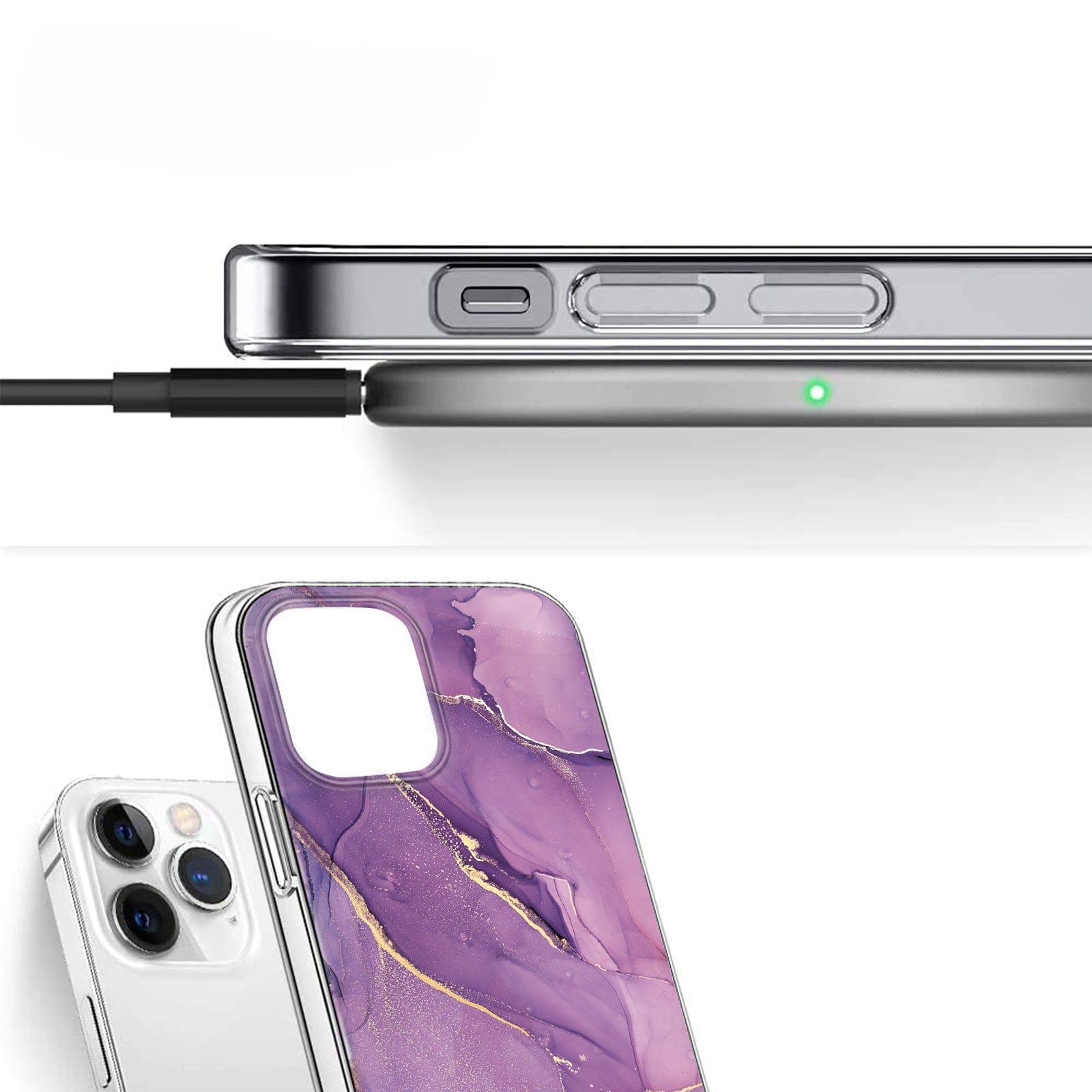 Protection Kit Bundle - Purple Marble Case with Tempered Glass Screen and Camera Protector for iPhone 15 Pro Max