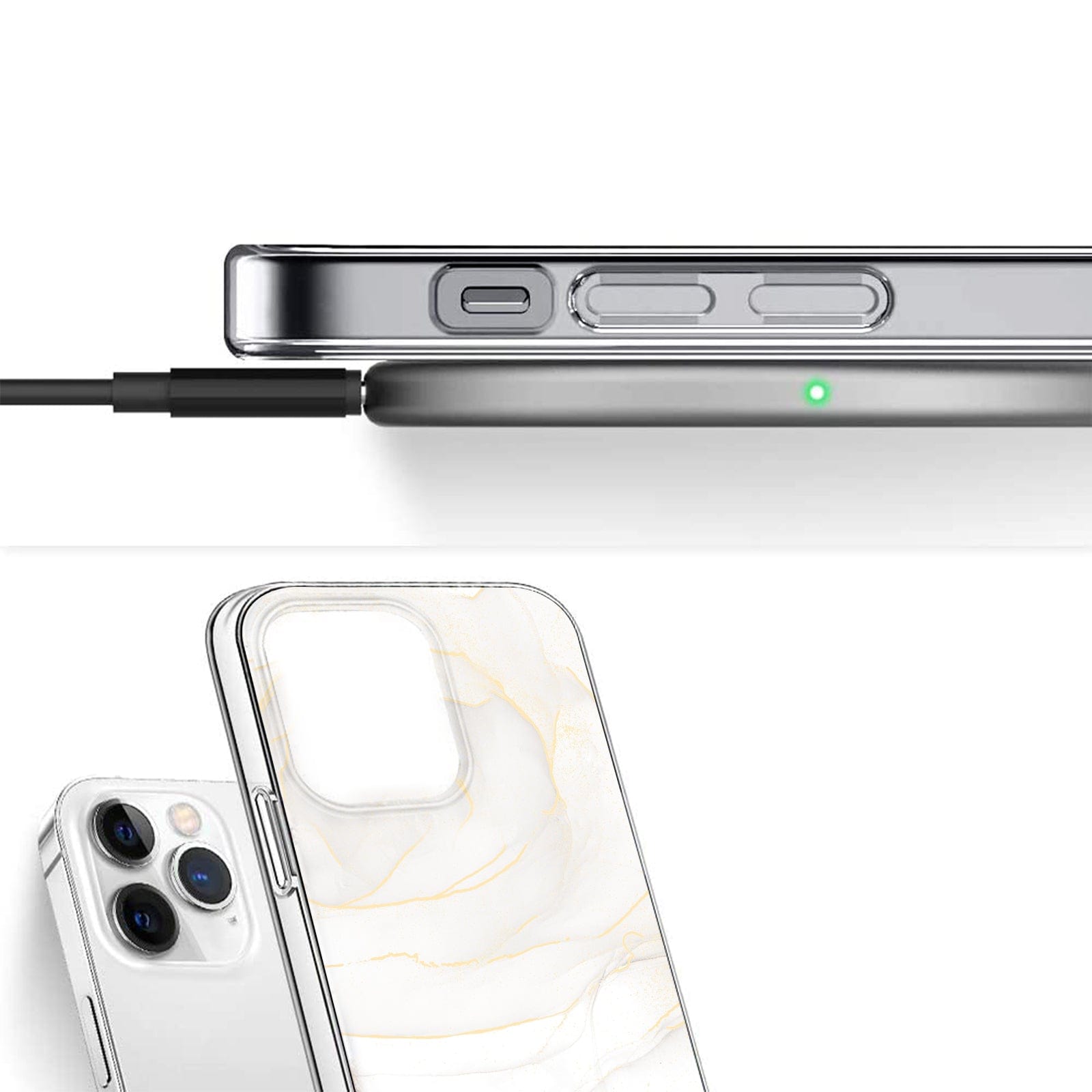 Protection Kit Bundle - White Marble Series Case with Tempered Glass Screen and Camera Protector for iPhone 15 Pro Max