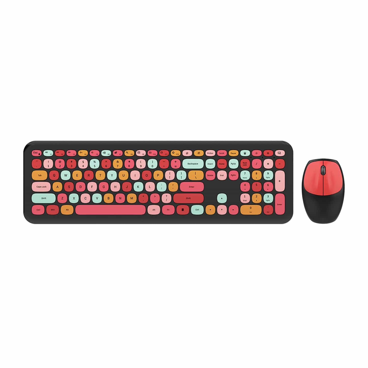 Wireless Keyboard and Mouse Combo with Black Red Flush Keys