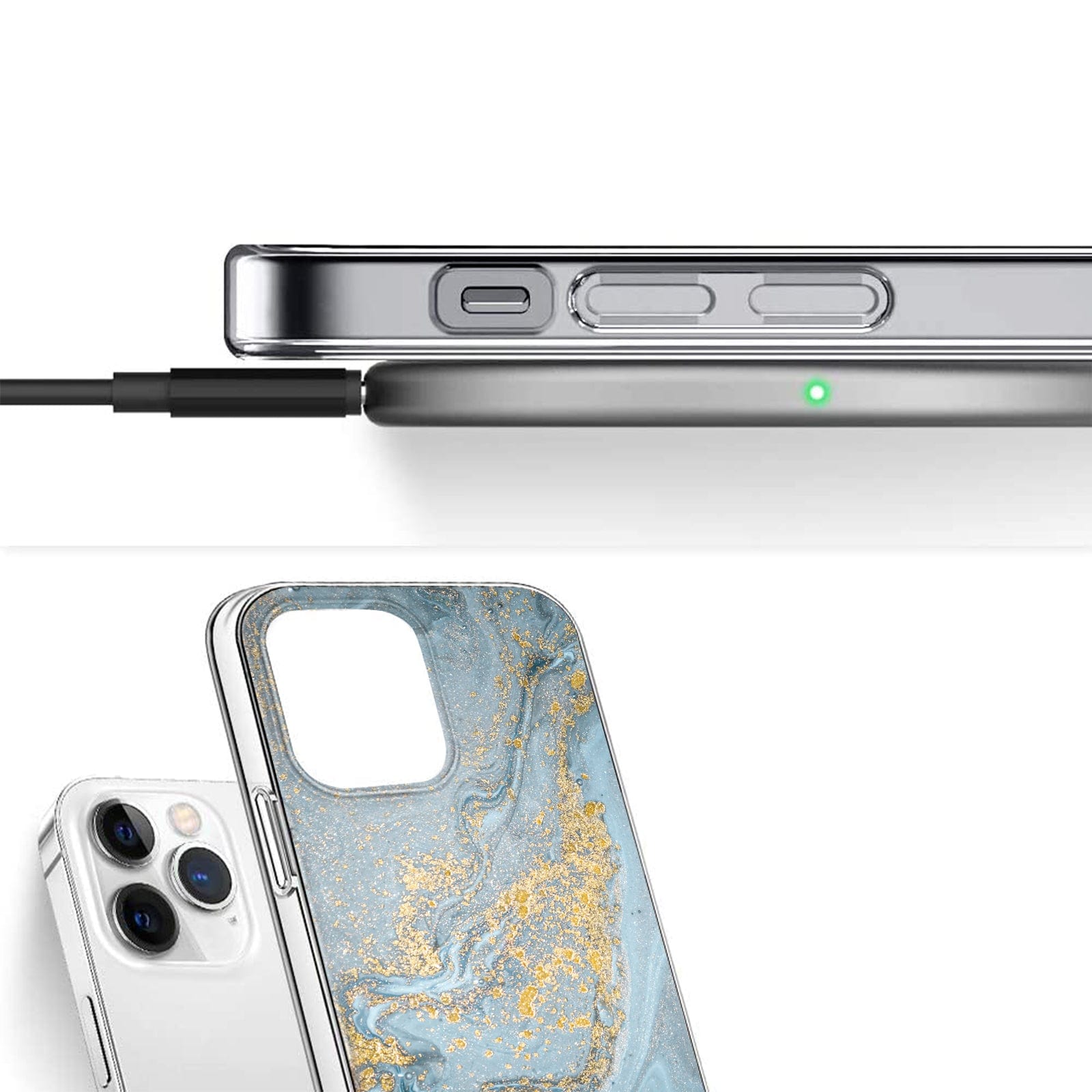 Protection Kit Bundle - Blue Marble Case with Tempered Glass Screen and Camera Protector for iPhone 15 Pro Max