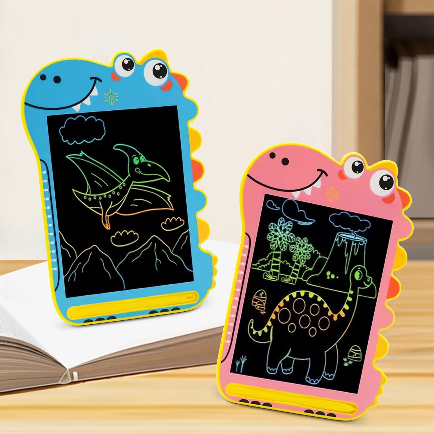 LCD Writing Kids Tablet 8.5" - Dinosaur Color Display, One-Click Erase