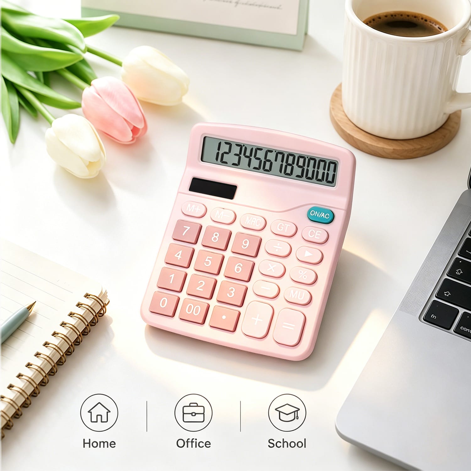 12-Digit Desktop Calculator - Dual Power Solar & Battery