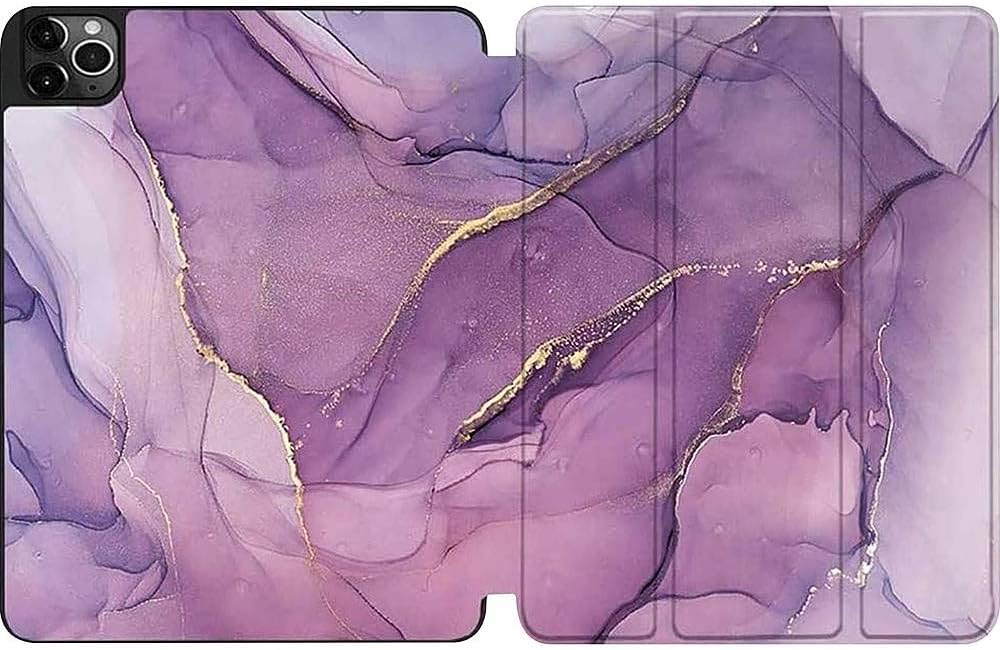 Apple iPad Pro 12.9" (4th,5th, and 6th Gen 2020-2022) Protection Kit Bundle - Marble Series Folio Case with Tempered Glass Screen - Purple