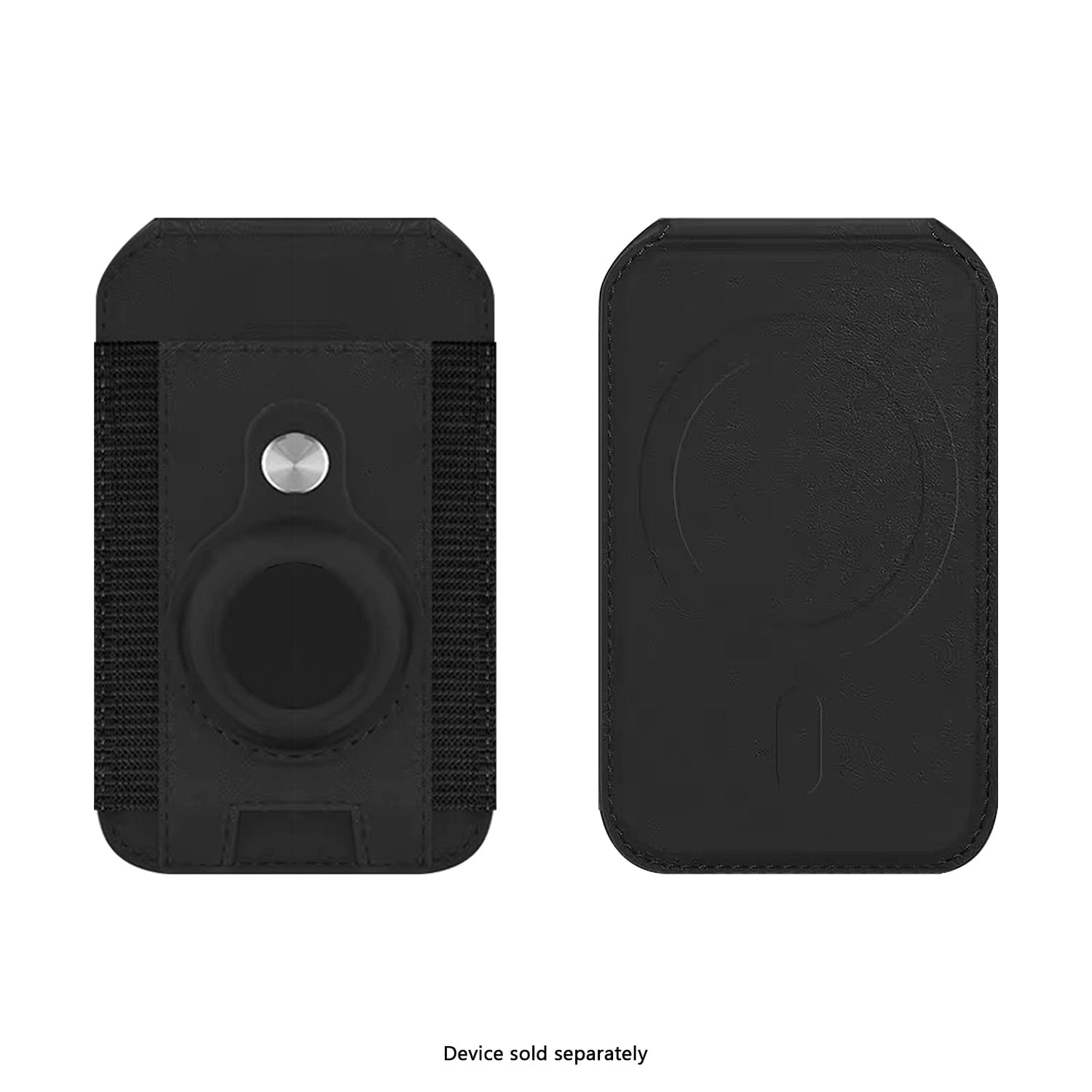 iPhone Black Leather Wallet Case with AirTag Holder & Stand - MagSafe | Indy Series