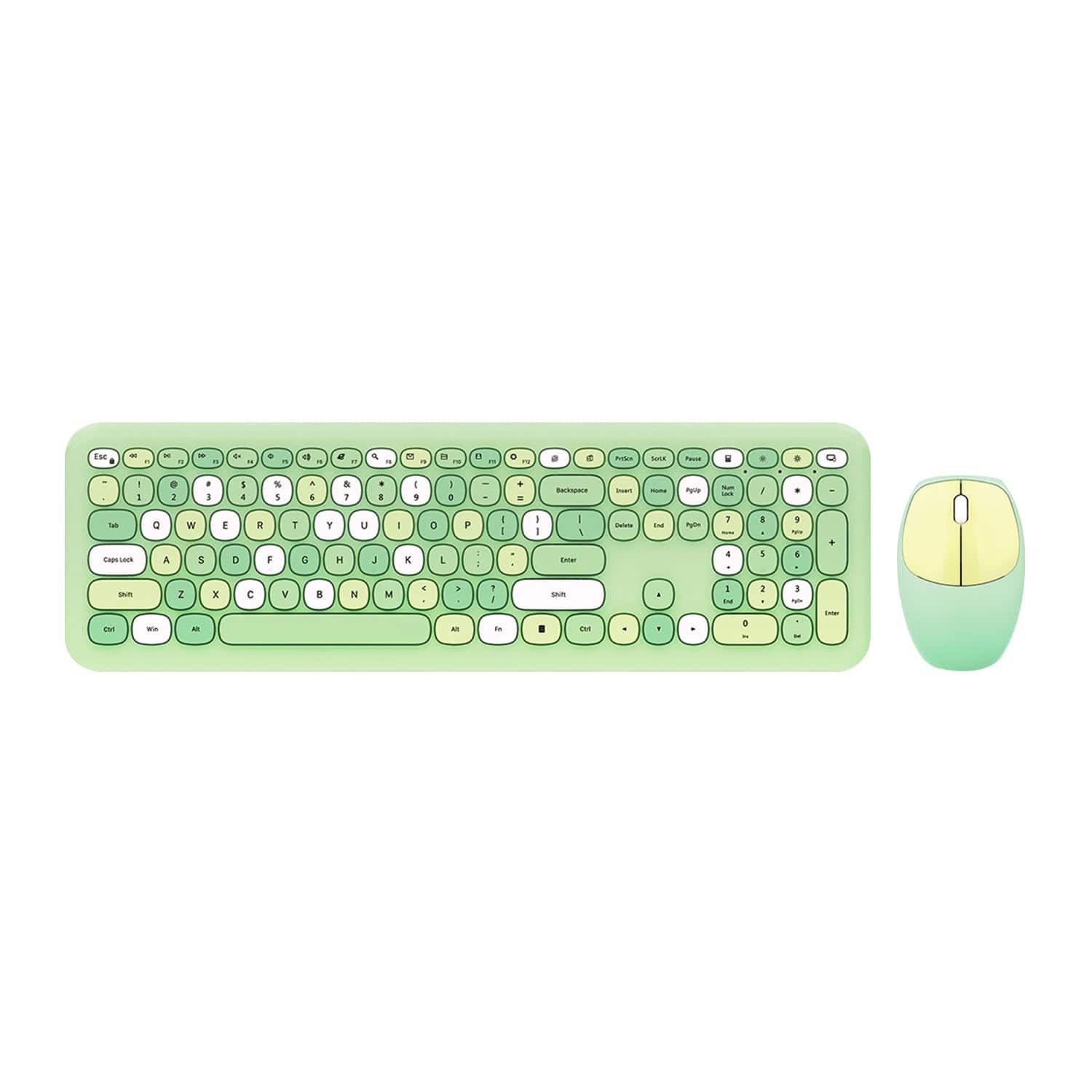 Wireless Keyboard and Mouse Combo with Lime Green Flush Keys