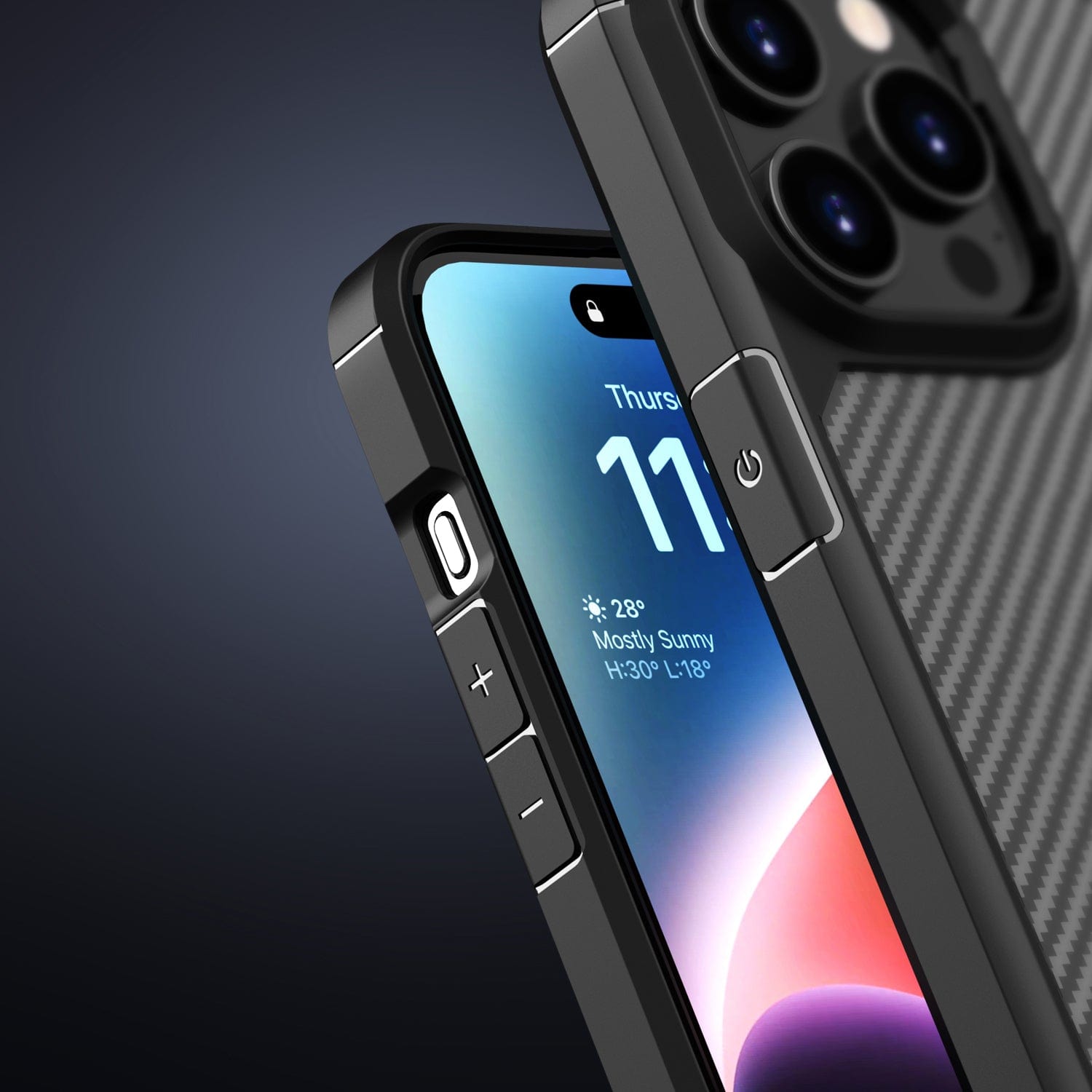 Venture Series Carbon-Fiber Style Case with Screen and Camera Protector - iPhone 15 Pro Max