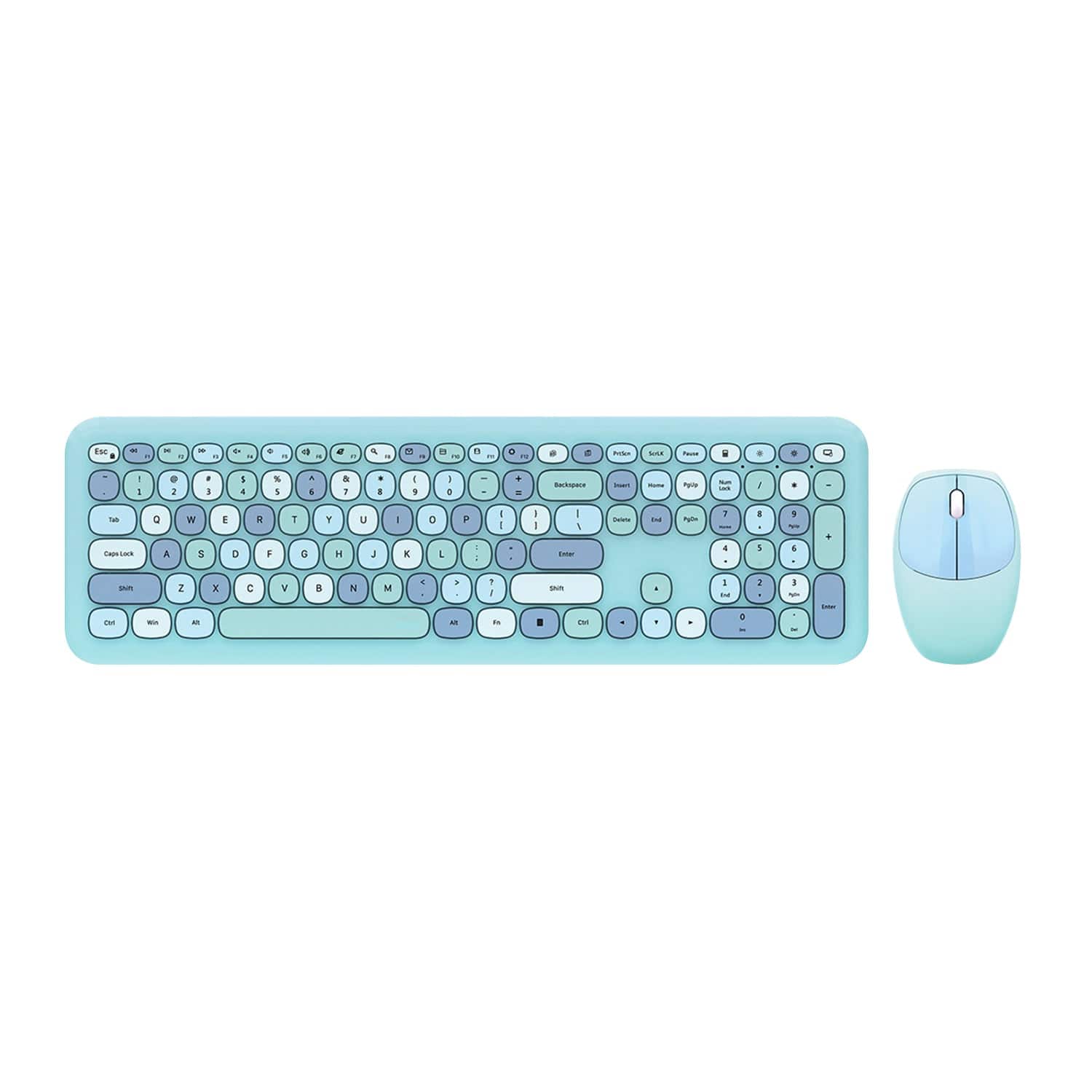 Wireless Keyboard and Mouse Combo with Aqua Flush Keys