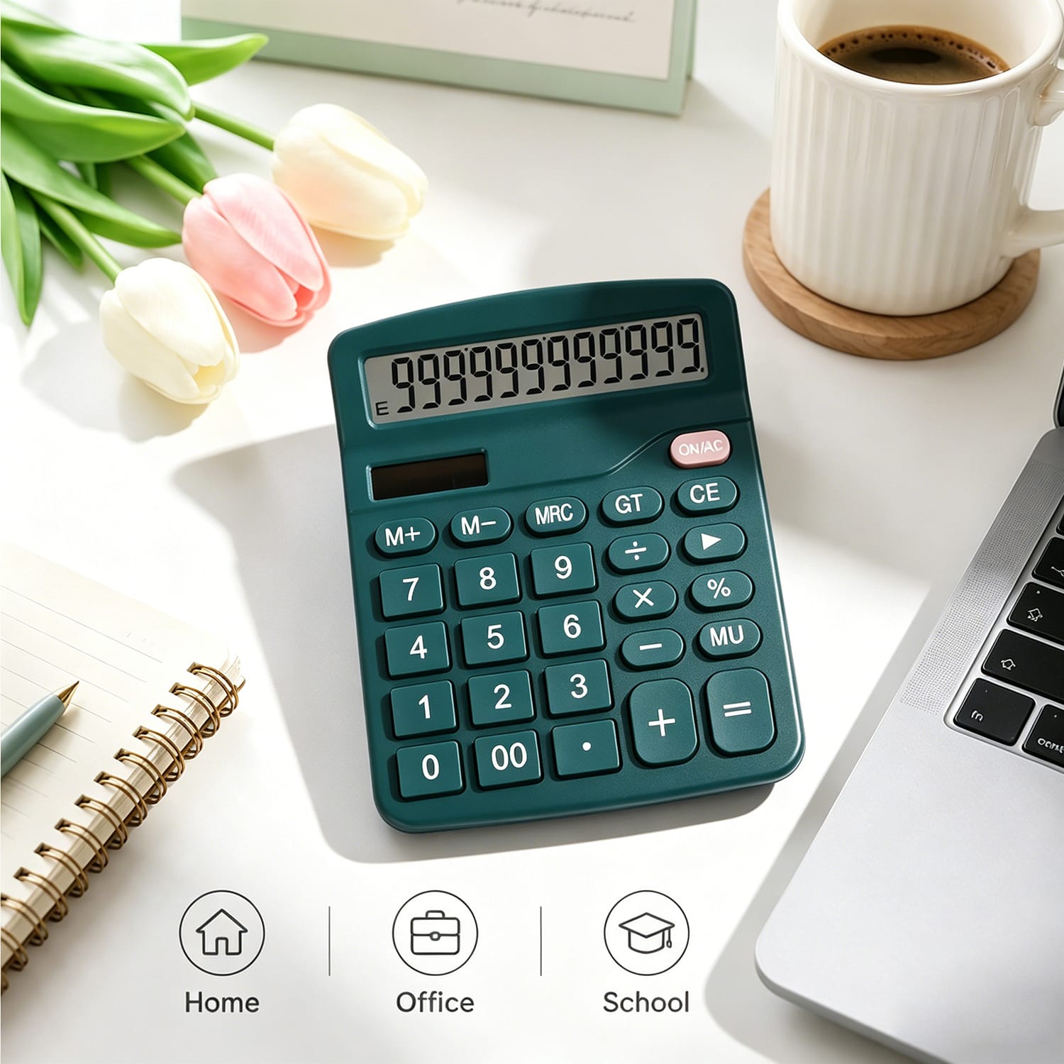 12-Digit Desktop Calculator - Dual Power Solar & Battery
