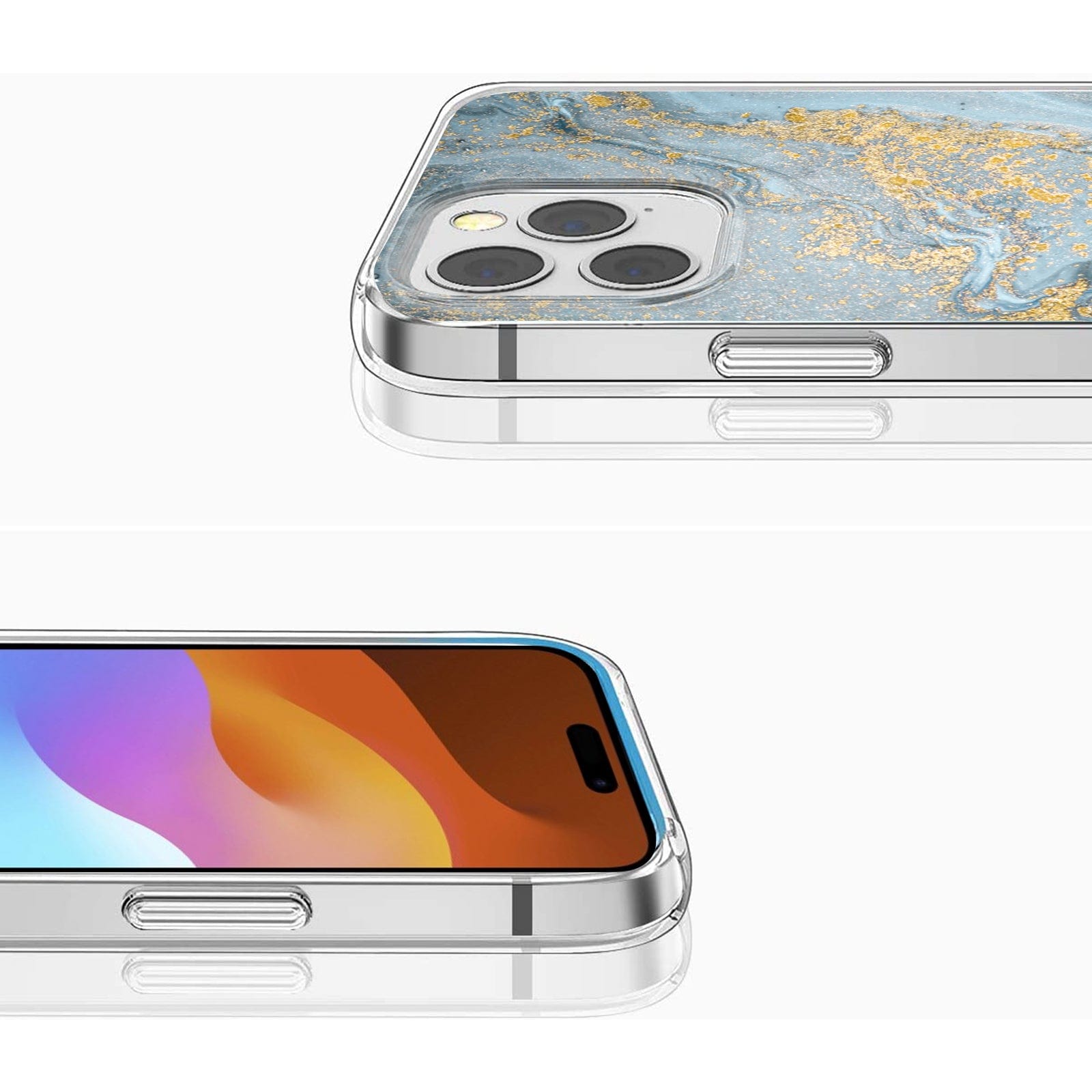 Protection Kit Bundle - Blue Marble Case with Tempered Glass Screen and Camera Protector for iPhone 15 Pro Max
