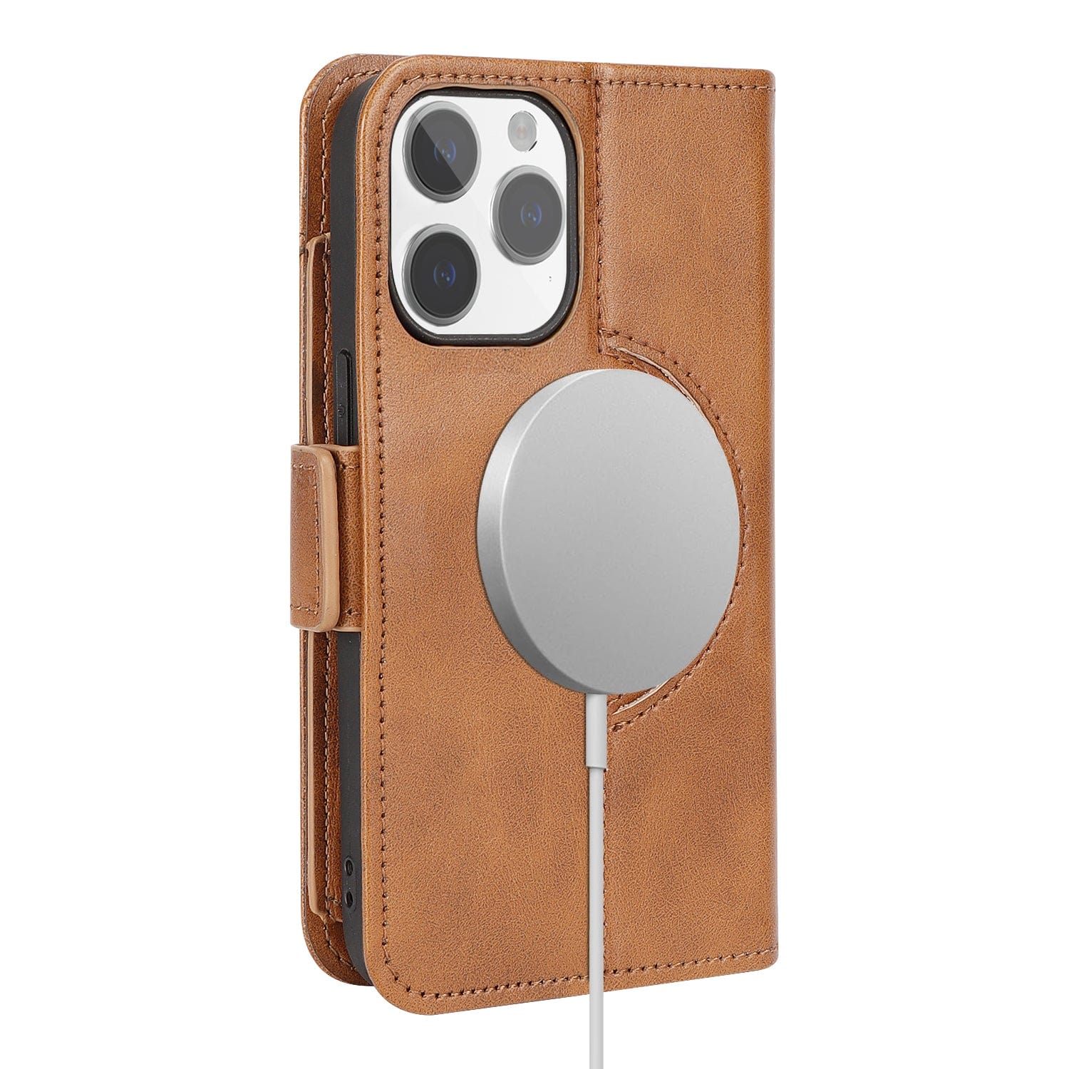 Genuine Leather Folio Wallet Case with MagSafe for iPhone 15 Pro Max