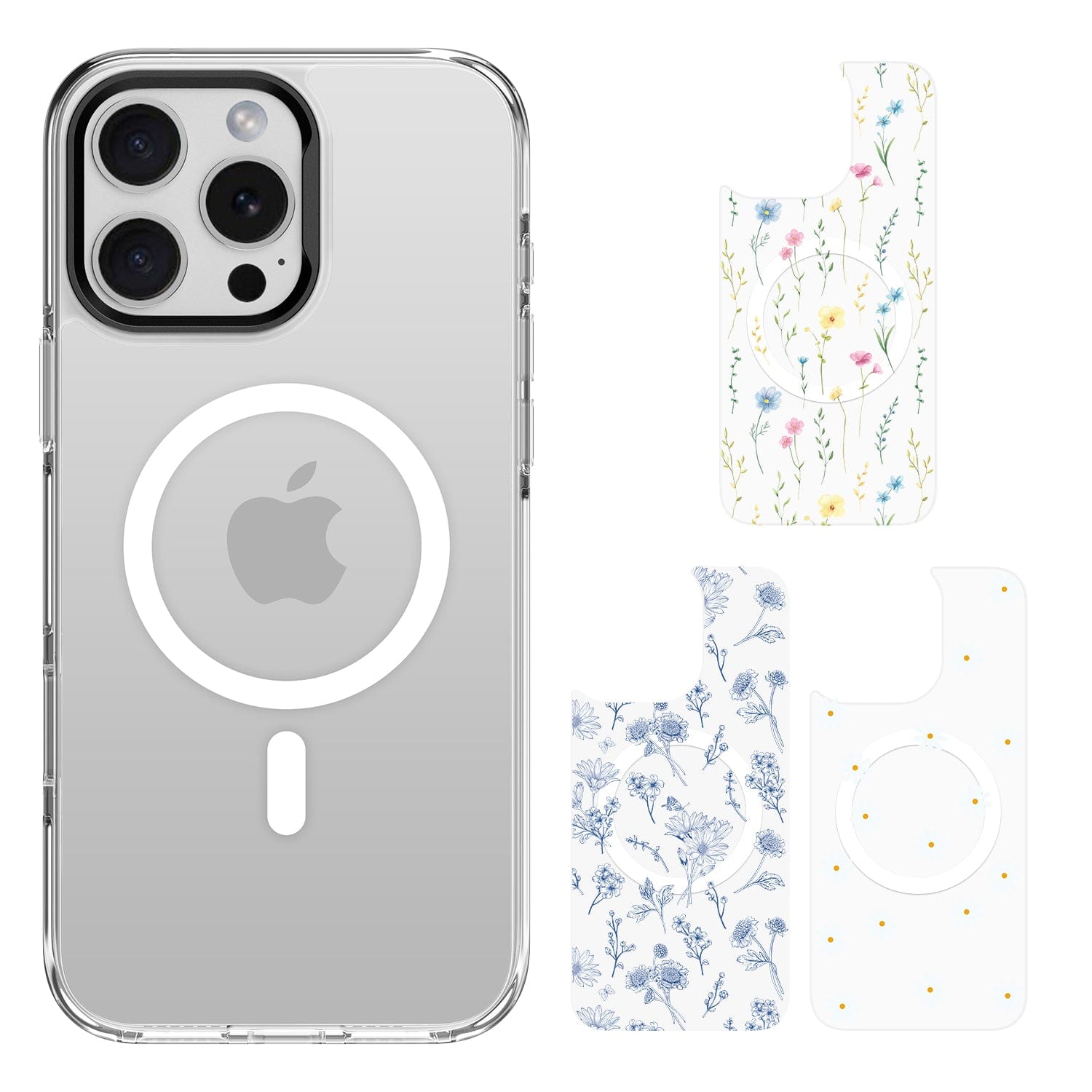 iPhone 16 Pro Case with Swappable Floral & Marble Designs - Wireless Charging | Inspire Series
