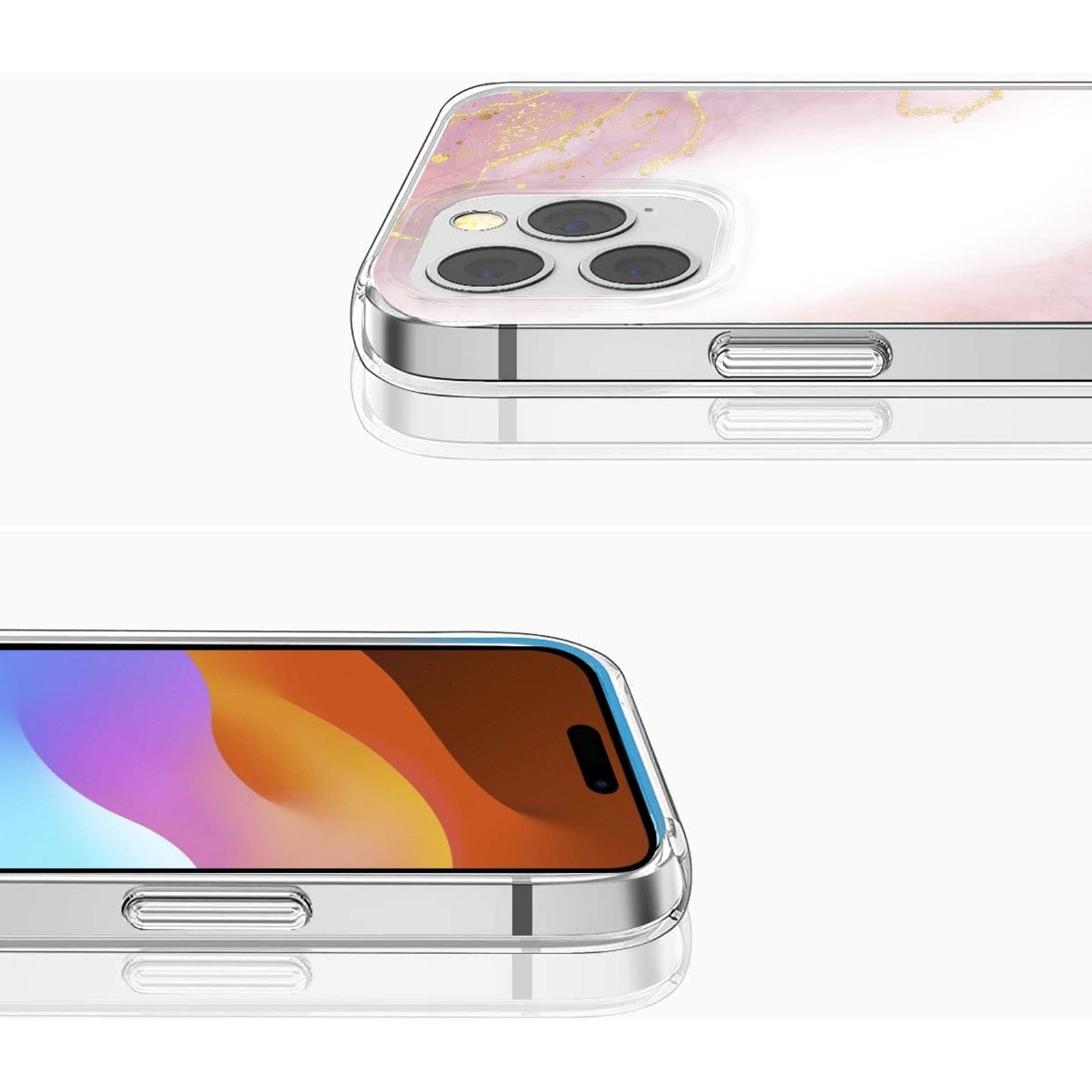 Protection Kit Bundle - Pink Marble Case with Tempered Glass Screen and Camera Protector for iPhone 15 Pro Max