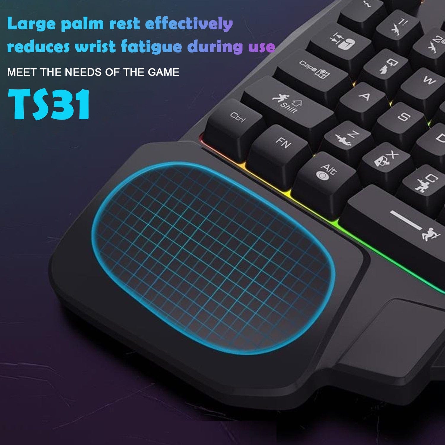 Ergonomic Wired Gaming Keyboard - LED Rainbow Backlight, 35-Key | Ultima Series