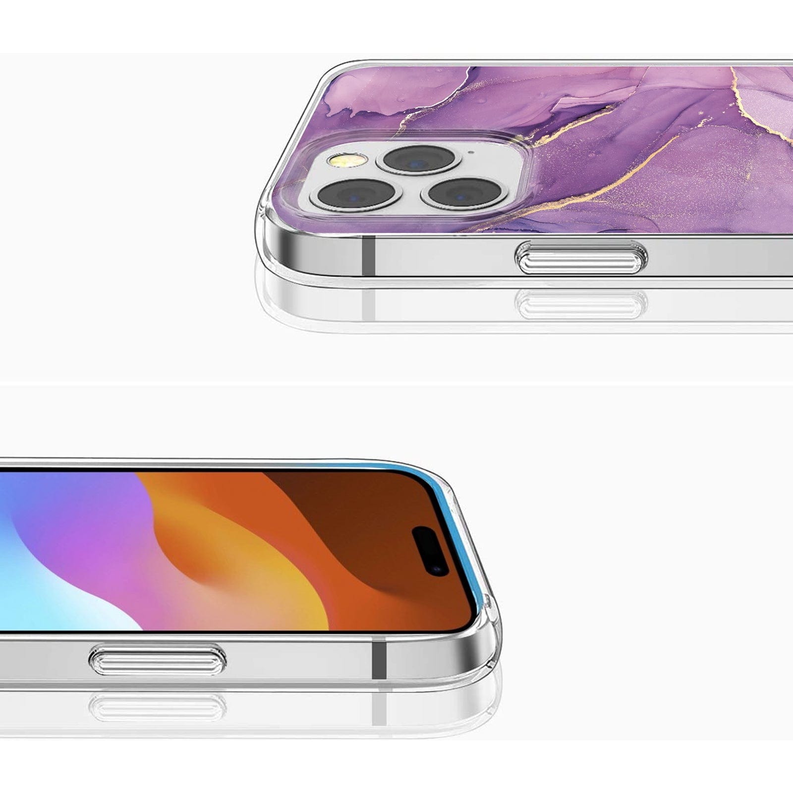 Protection Kit Bundle - Purple Marble Case with Tempered Glass Screen and Camera Protector for iPhone 15 Pro Max