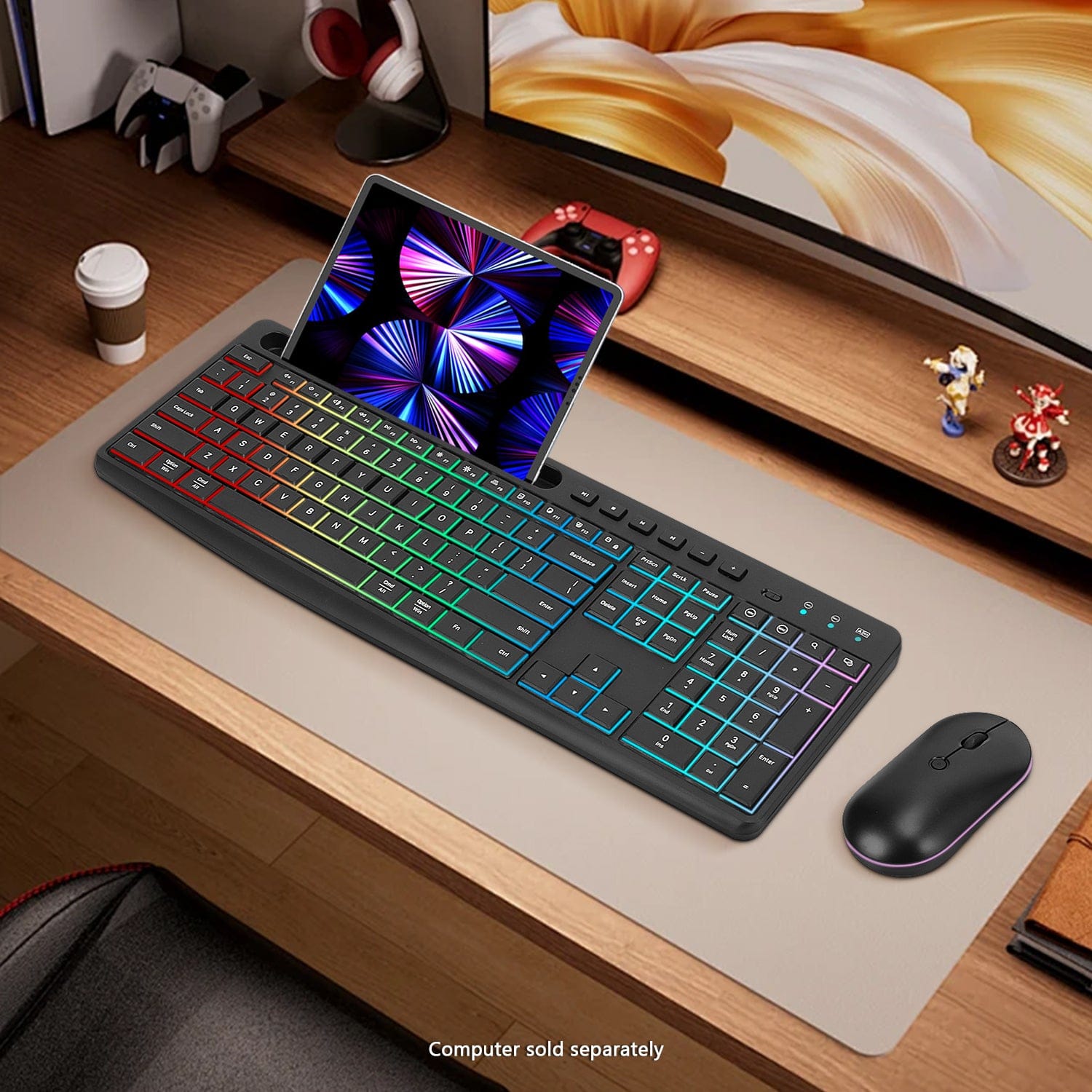 Rechargeable Silent Wireless Keyboard & Mouse Combo - 106 Keys, RGB Backlight