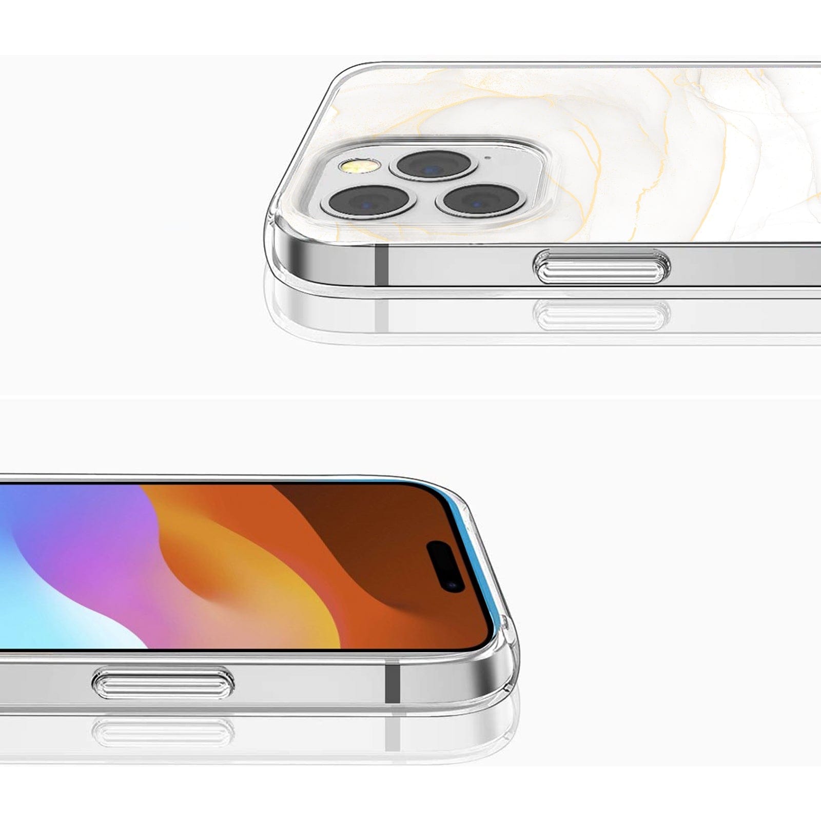 Protection Kit Bundle - White Marble Series Case with Tempered Glass Screen and Camera Protector for iPhone 15 Pro Max