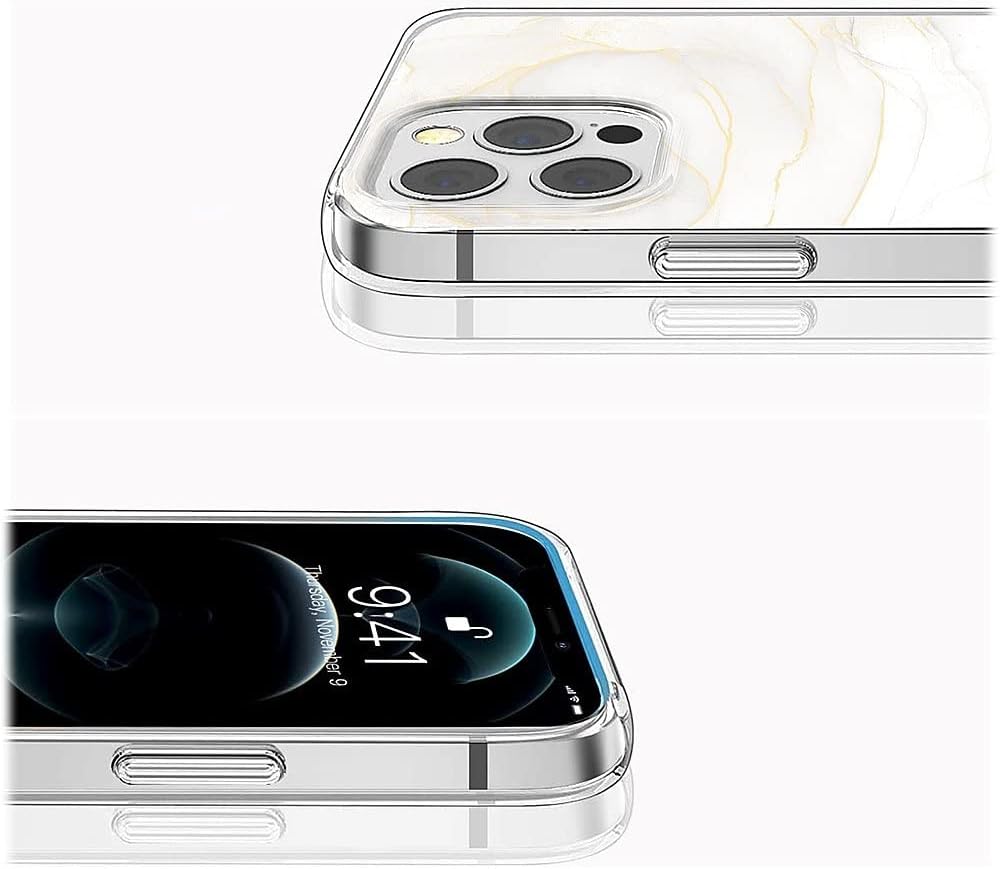 White Marble Series Case with Tempered Glass Screen and Camera Protector - iPhone 14 Pro
