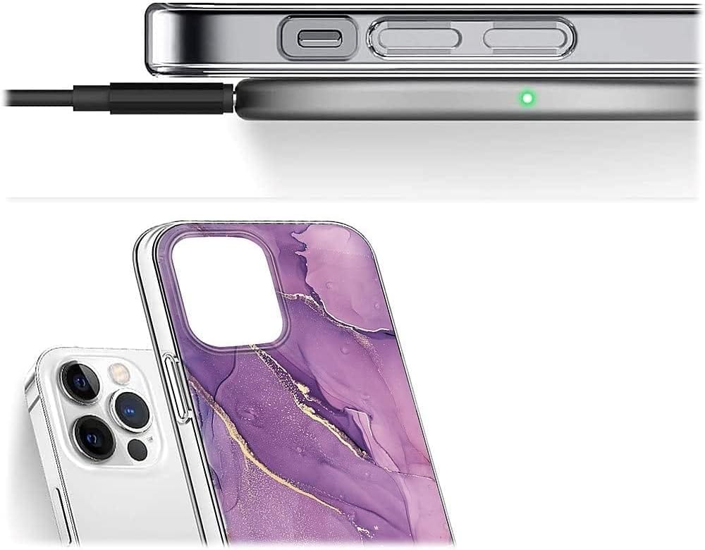 iPhone 14 Pro Max 6.7-inch Protection Kit Bundle - Marble Series Case with Tempered Glass Screen and Camera Protector (Purple Marble)