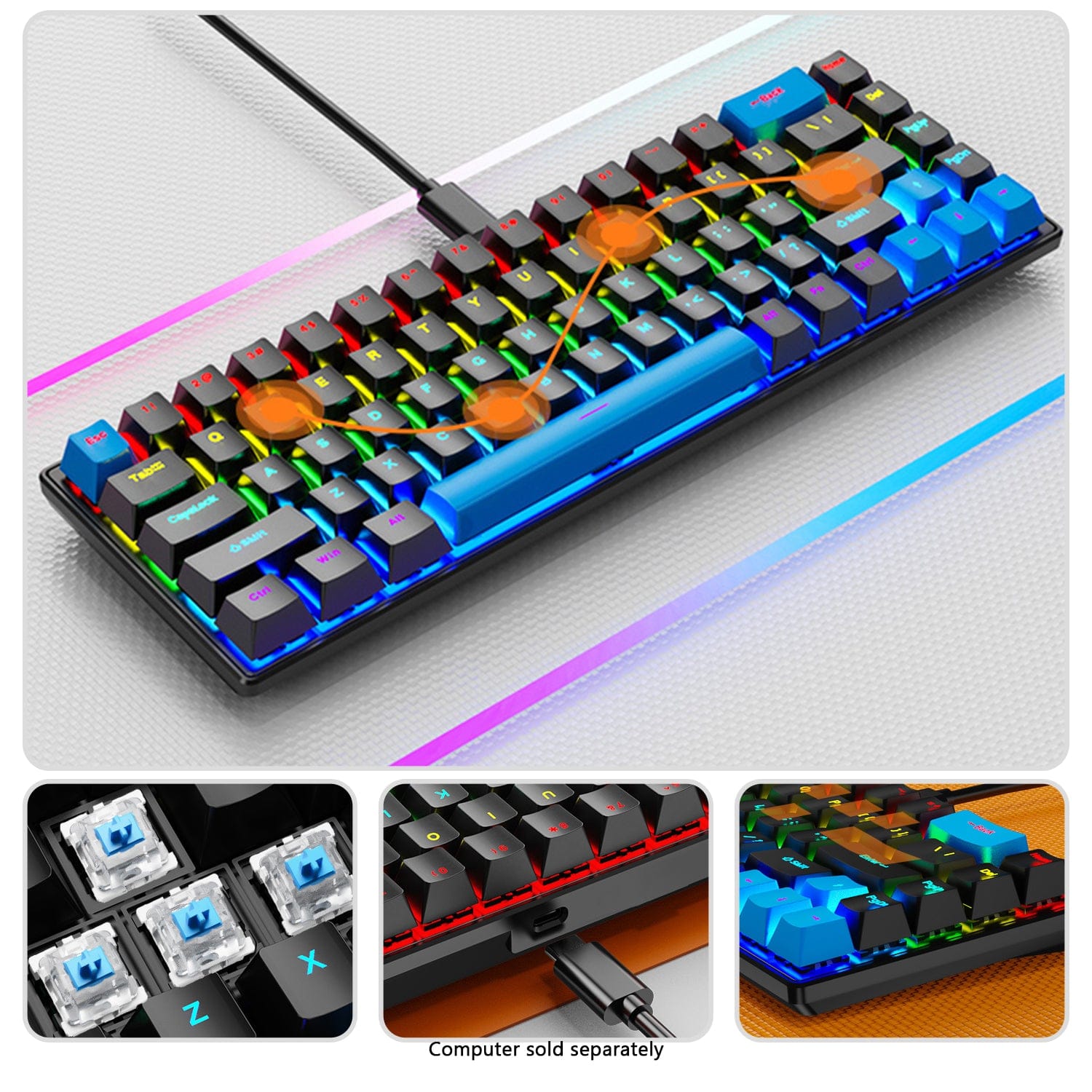 Wired Gaming Keyboard & Mouse Combo - Anti-Ghosting Multi-Key, 68 Keys