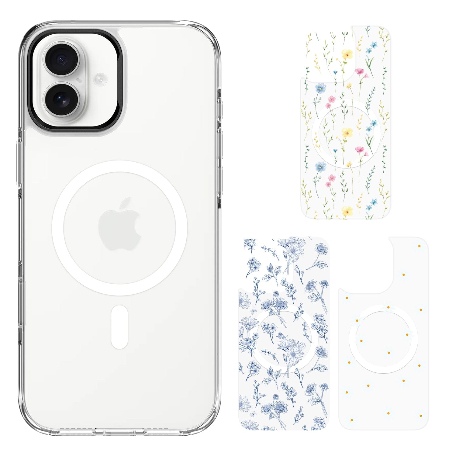 iPhone 16 Floral Design Case with Swappable Back - Wireless Charging | Inspire Series