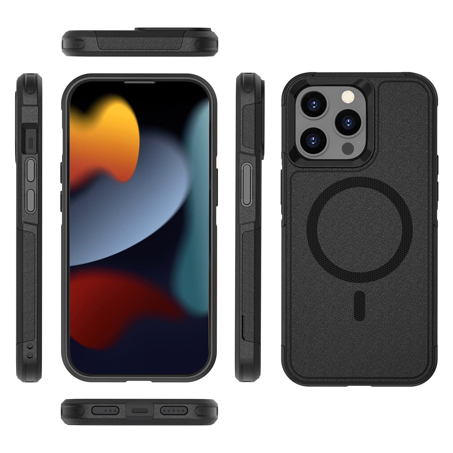 Protection Kit Bundle - Armor Series Hard Shell Case with Tempered Glass Screen and Camera Protector for iPhone 15 Pro Max - Black