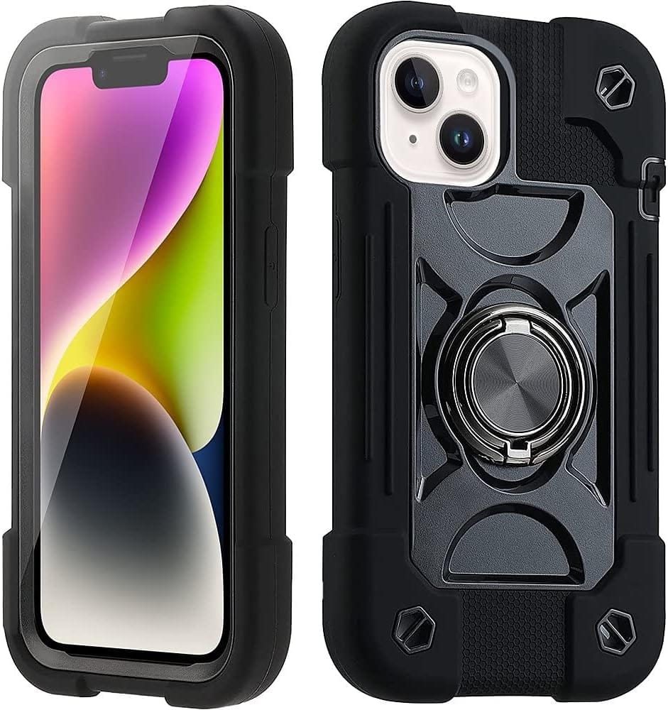 iPhone 14 Plus 6.7-inch Protection Kit Bundle - DualShock Case with Tempered Glass Screen and Camera Protector - Black