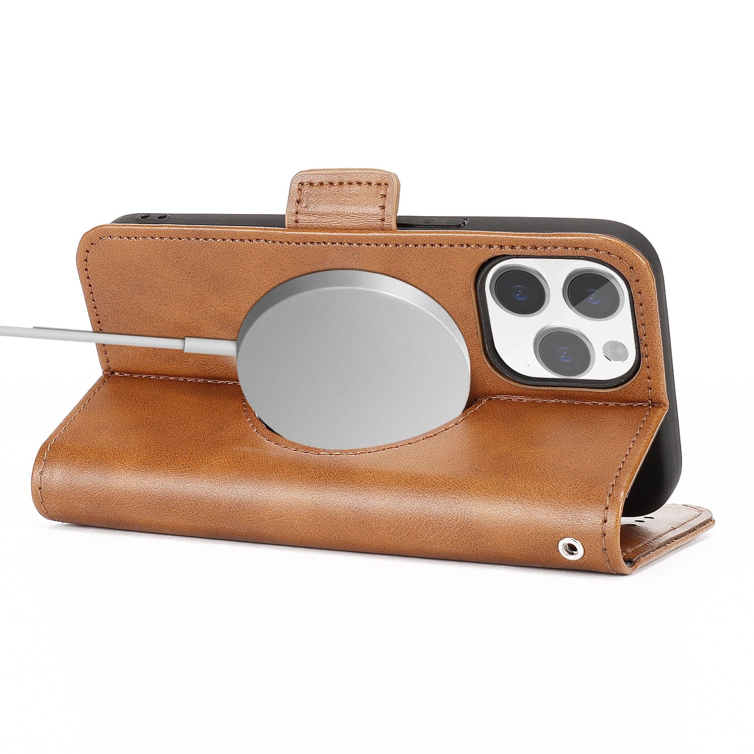 Genuine Leather Folio Wallet Case with MagSafe for iPhone 15 Pro Max