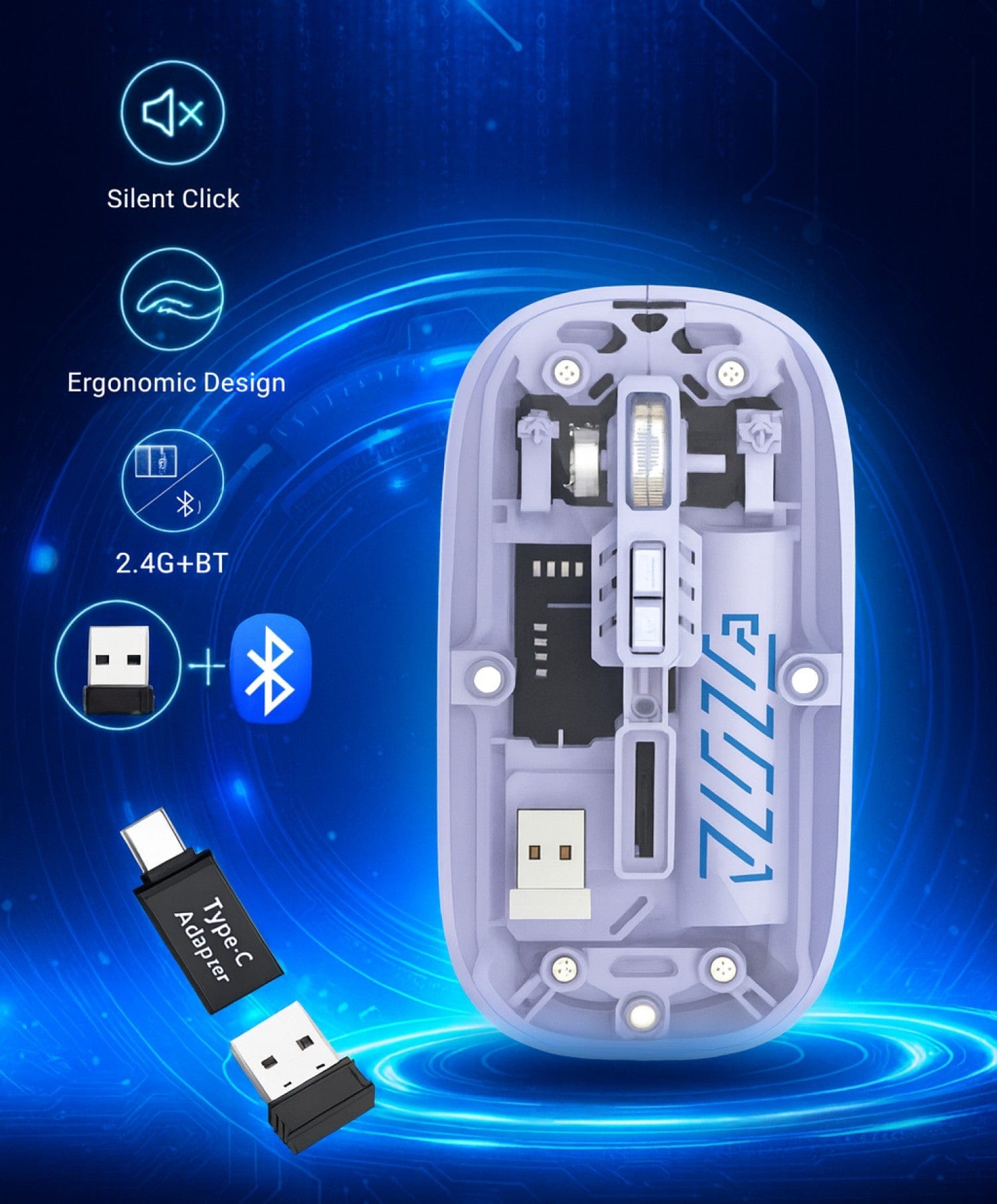 Wireless Mouse - Transparent Dual-Mode, Rechargeable Design | Glacier Series