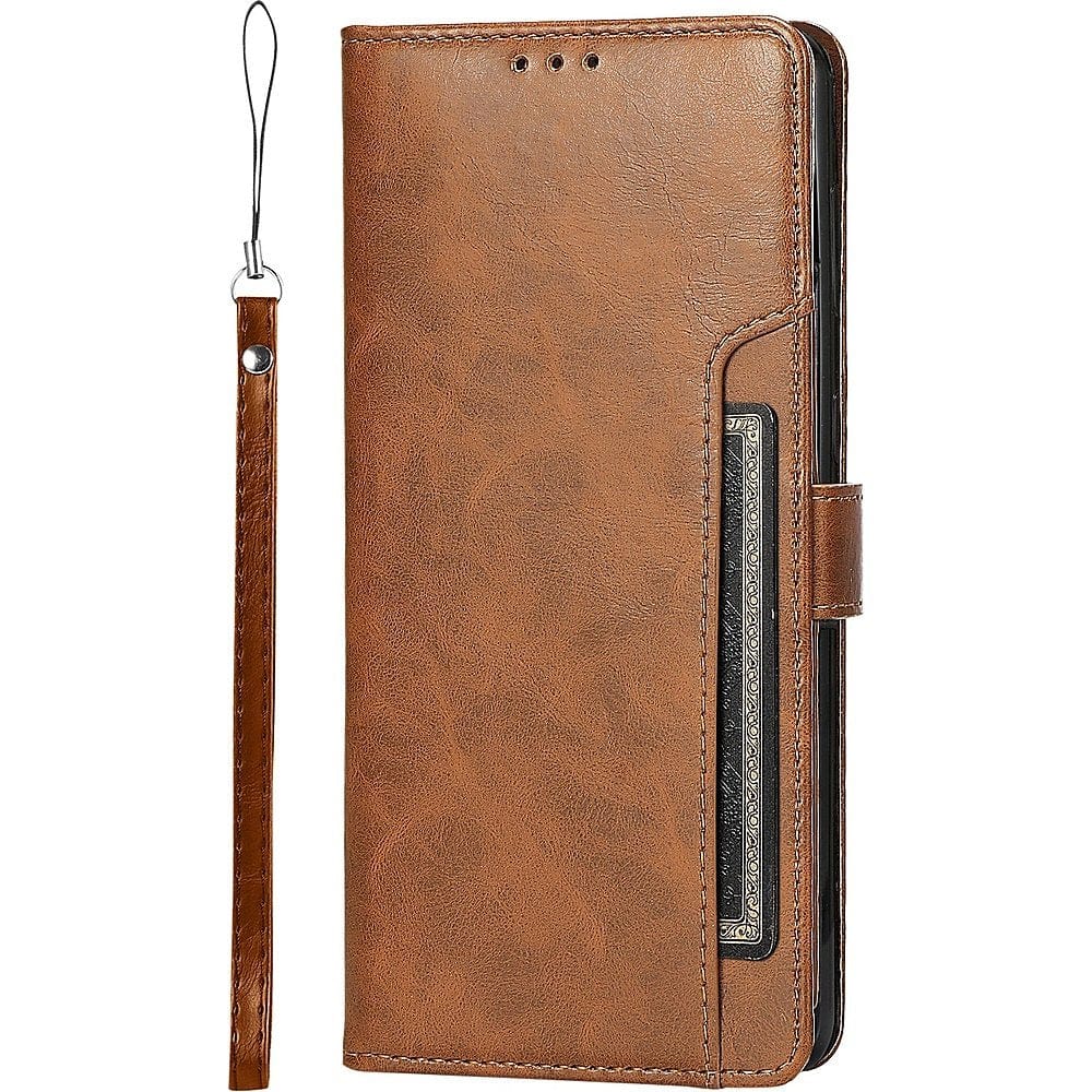 Genuine Leather Folio Wallet Case for Samsung Galaxy S23 FE - Brown