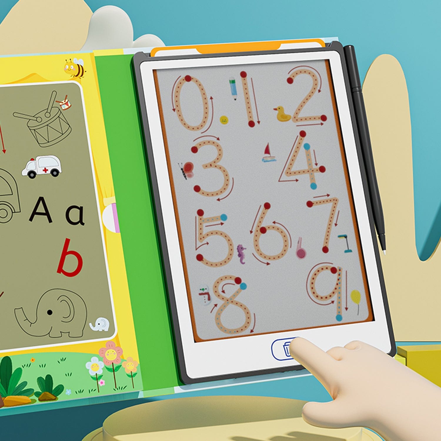 LCD Learning Kids Tablet 8.5" - Letter & Animal Tracing, One-Touch Erase