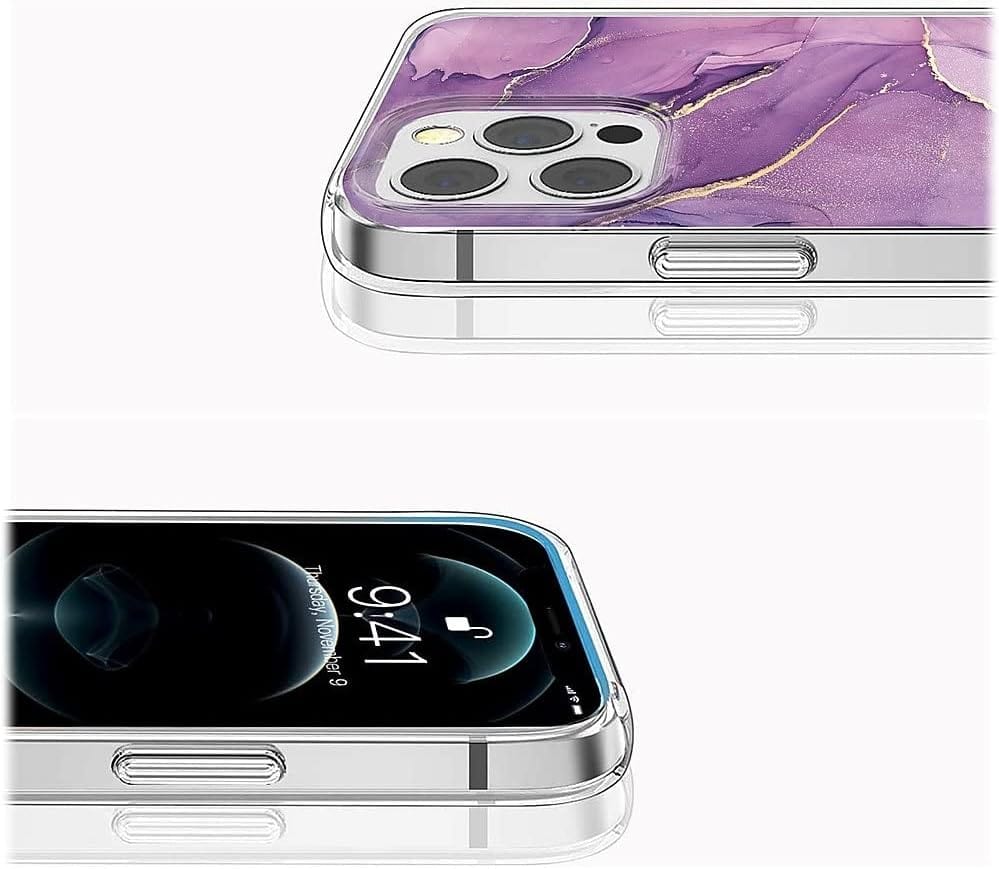 iPhone 14 Pro Max 6.7-inch Protection Kit Bundle - Marble Series Case with Tempered Glass Screen and Camera Protector (Purple Marble)