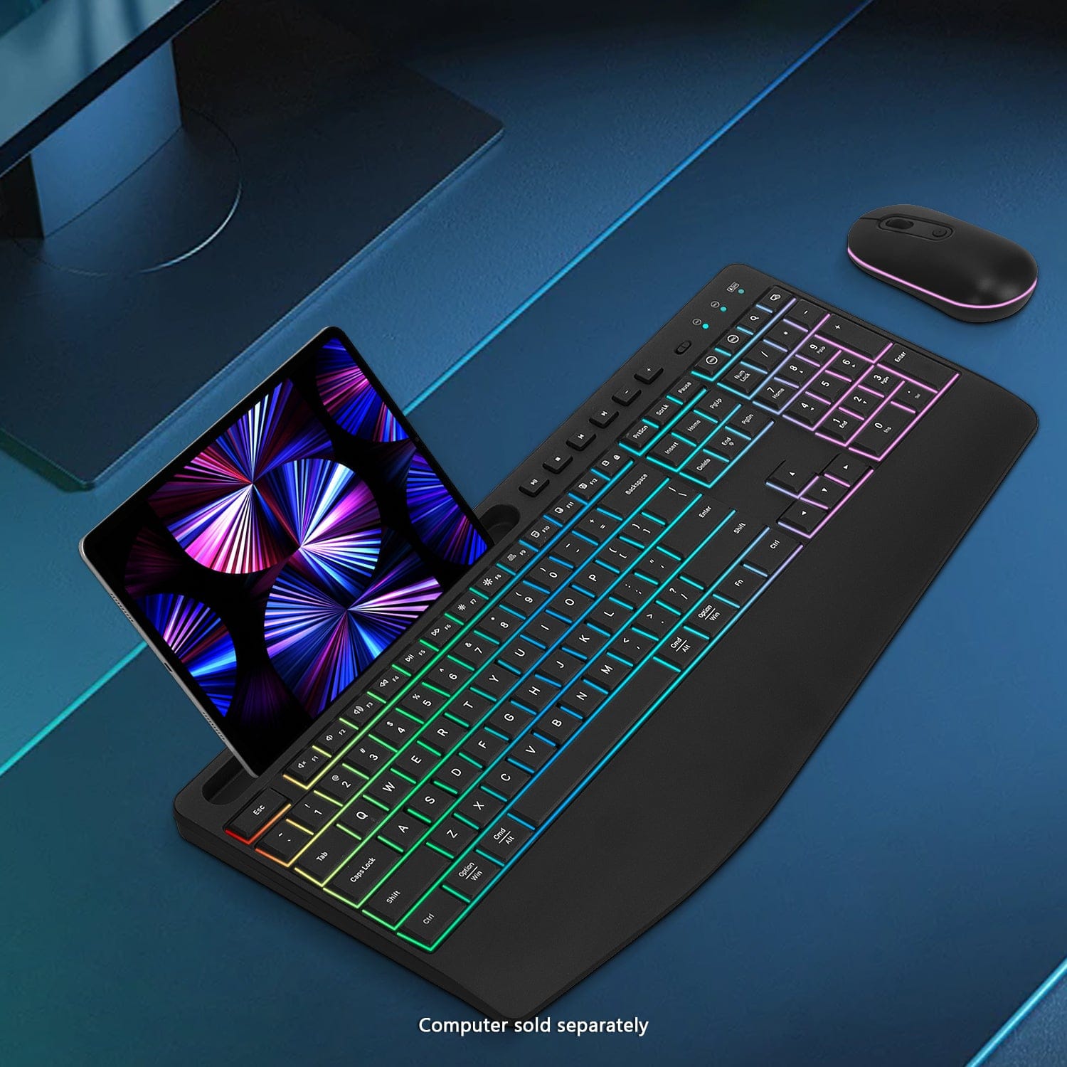 Rechargeable Silent Wireless Keyboard & Mouse Combo - 106 Keys Ergonomic, RGB Backlight, Phone Holder