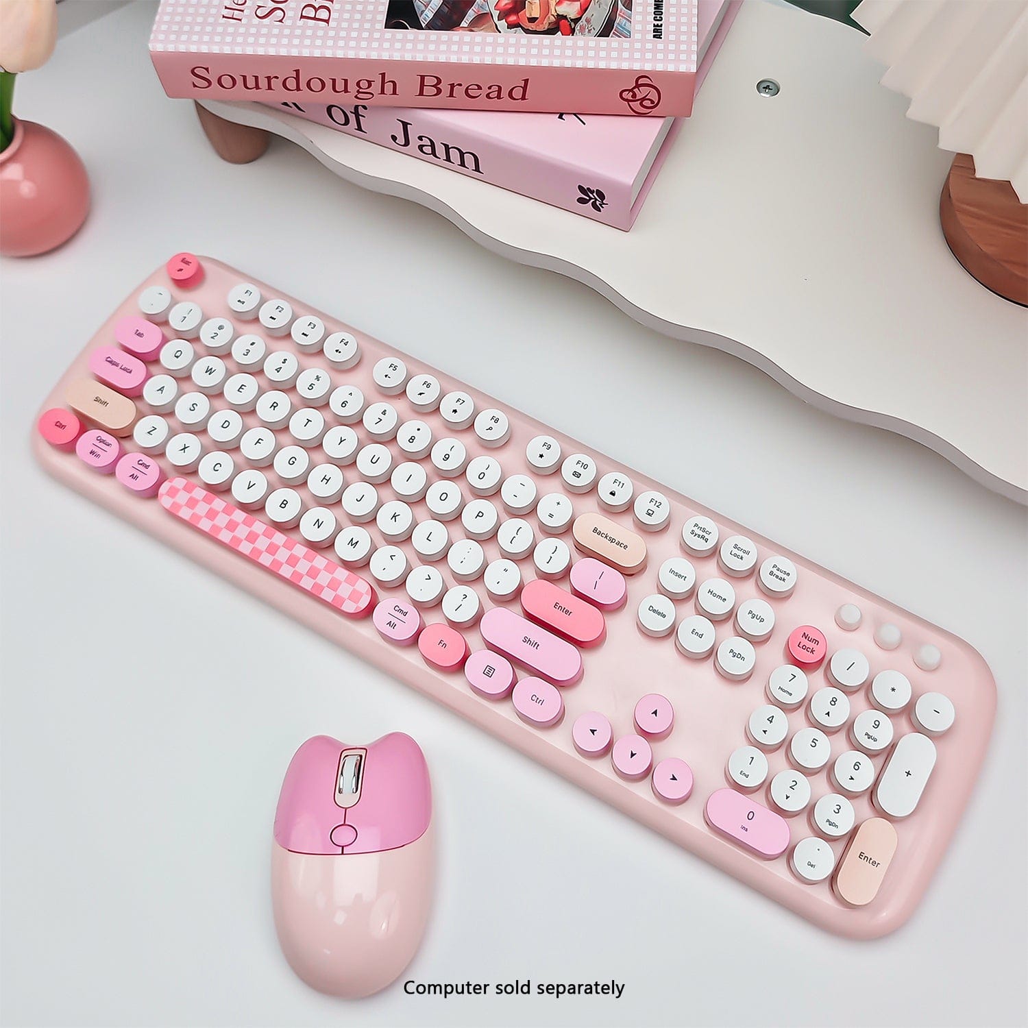 Wireless Keyboard & Mouse Combo - Silent Click, Colorful 104 Keys