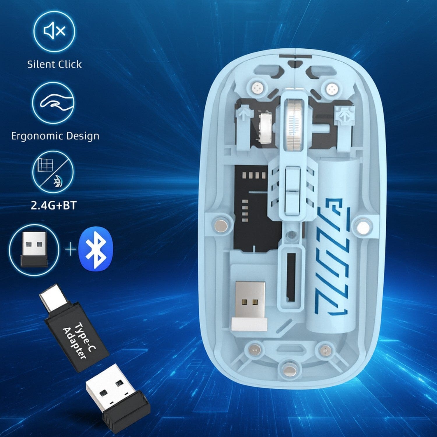 Wireless Mouse - Transparent Dual-Mode, Rechargeable Design | Glacier Series