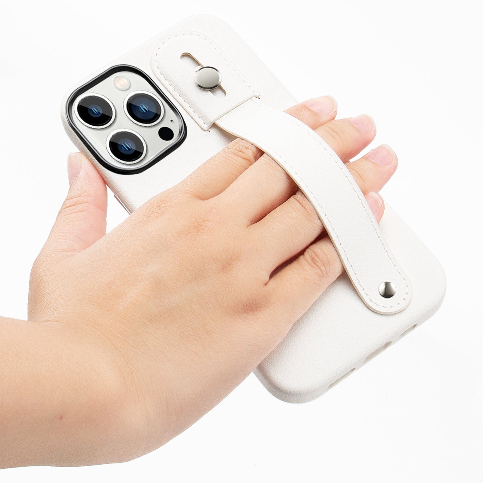 Genuine Leather FingerGrip Series Case For iPhone 15 Pro with MagSafe - White