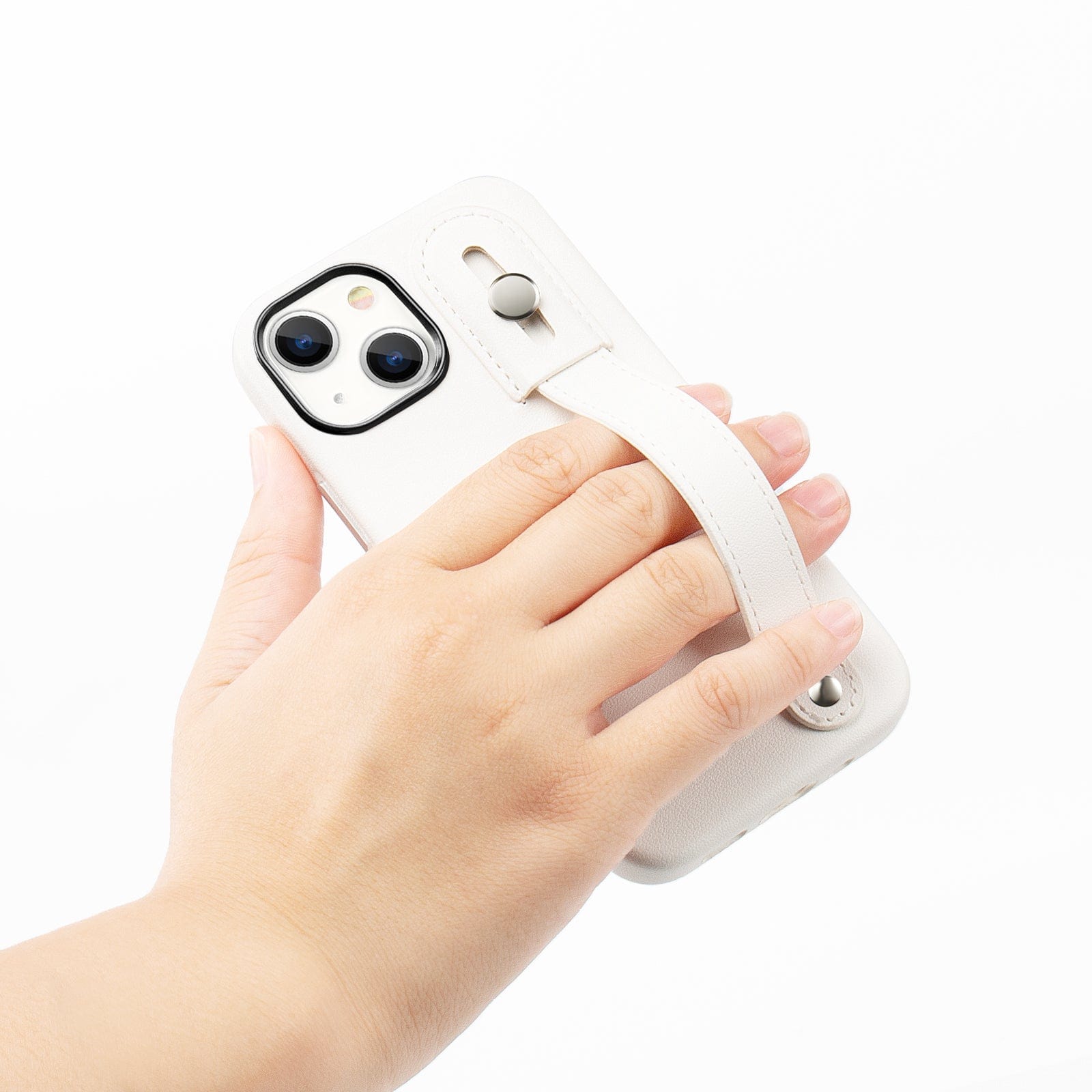 Genuine Leather FingerGrip Series Case For iPhone 15 Plus with MagSafe - White
