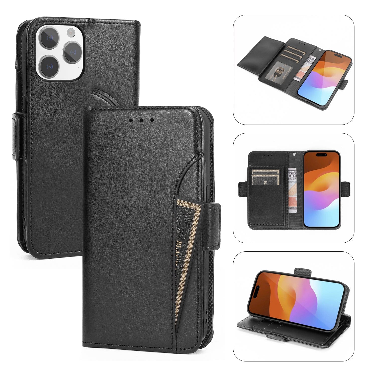 Indy Series Leather Folio Wallet MagSafe Case with Screen and Camera Protector - iPhone 15 Pro Max