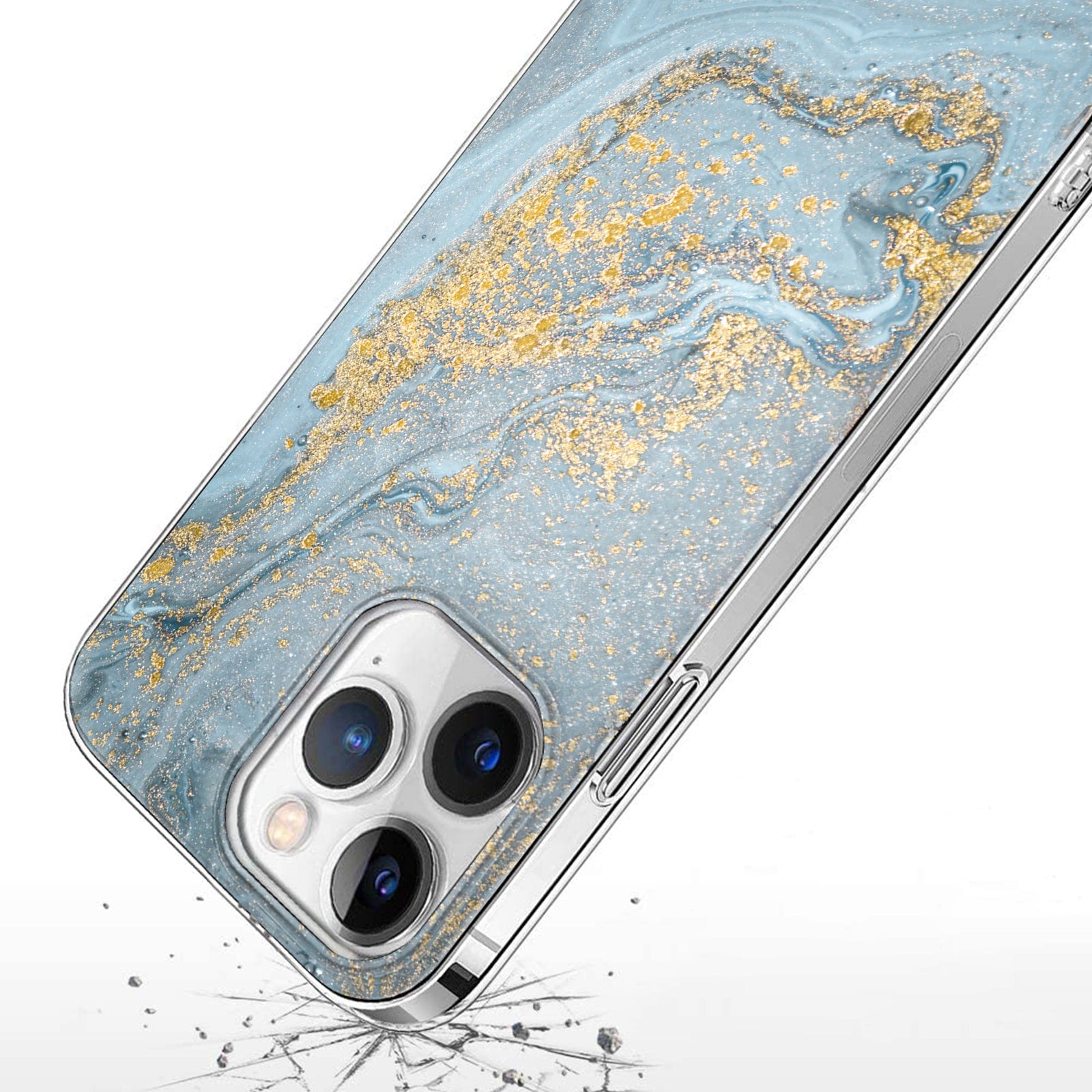 Protection Kit Bundle - Blue Marble Case with Tempered Glass Screen and Camera Protector for iPhone 15 Pro Max