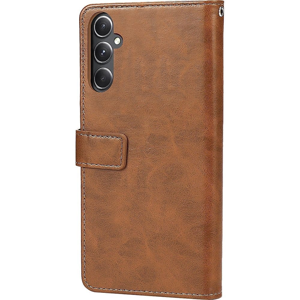 Genuine Leather Folio Wallet Case for Samsung Galaxy S23 FE - Brown