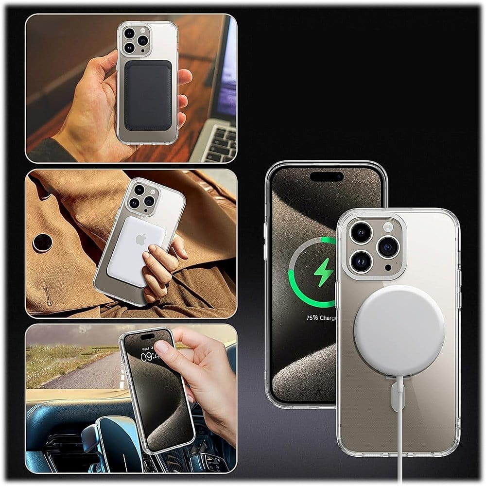 Protection Kit Bundle - Kickstand Case with Tempered Glass Screen and Camera Protector for iPhone 15 Pro Max - Clear