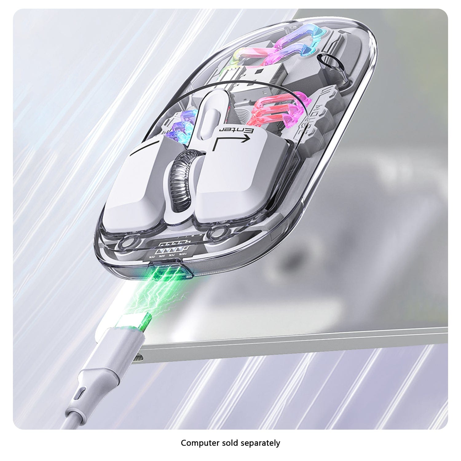 Cyberpunk Wireless Mouse - Transparent LED, Rechargeable Design | Glacier Pro Series