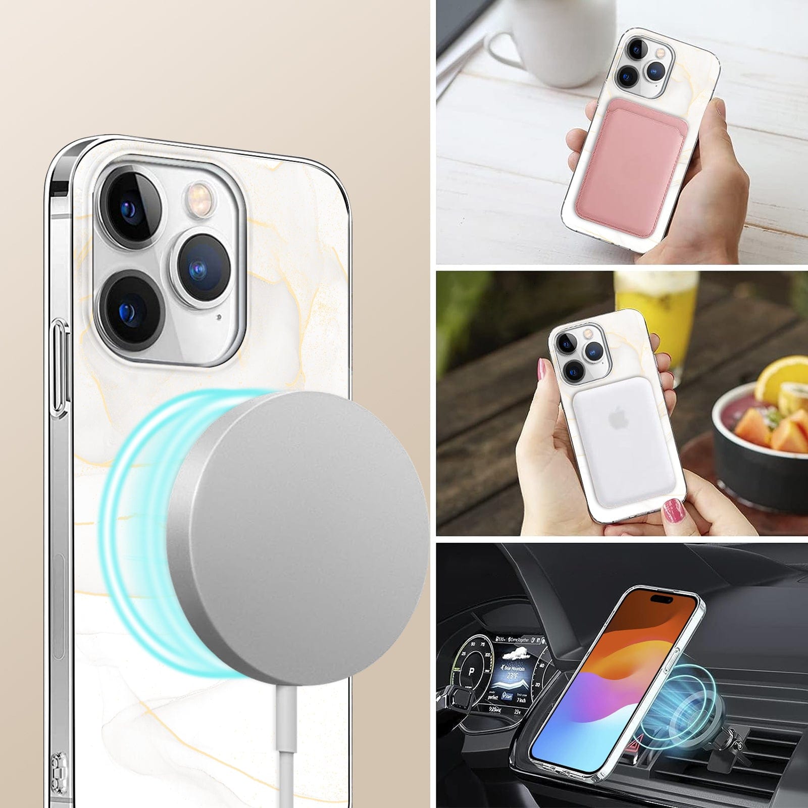 Protection Kit Bundle - White Marble Series Case with Tempered Glass Screen and Camera Protector for iPhone 15 Pro Max