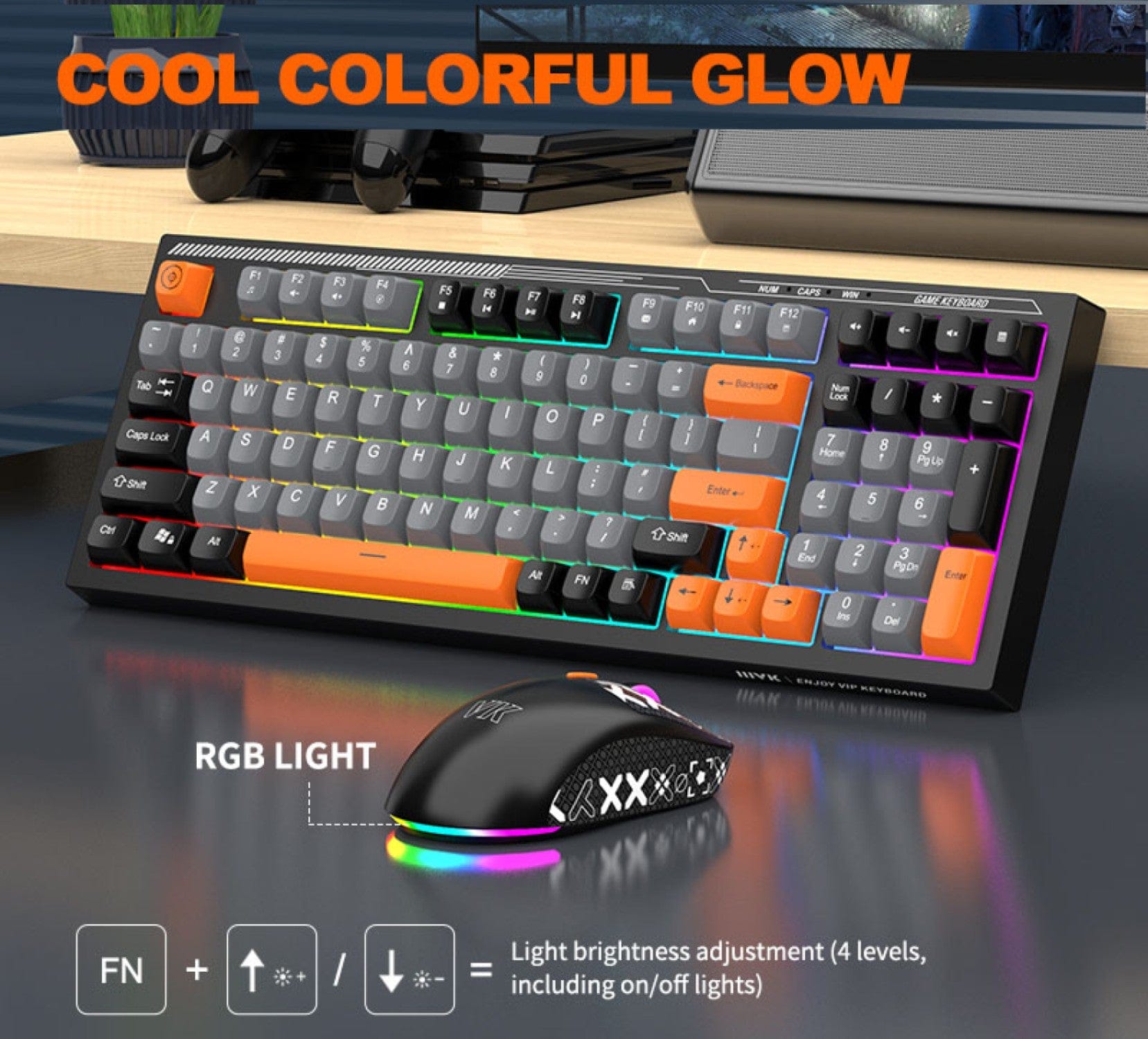 Wired Gaming Keyboard & Mouse Combo - 98 Keys, Anti-Ghosting Multi-Key, 7-RGB Backlights