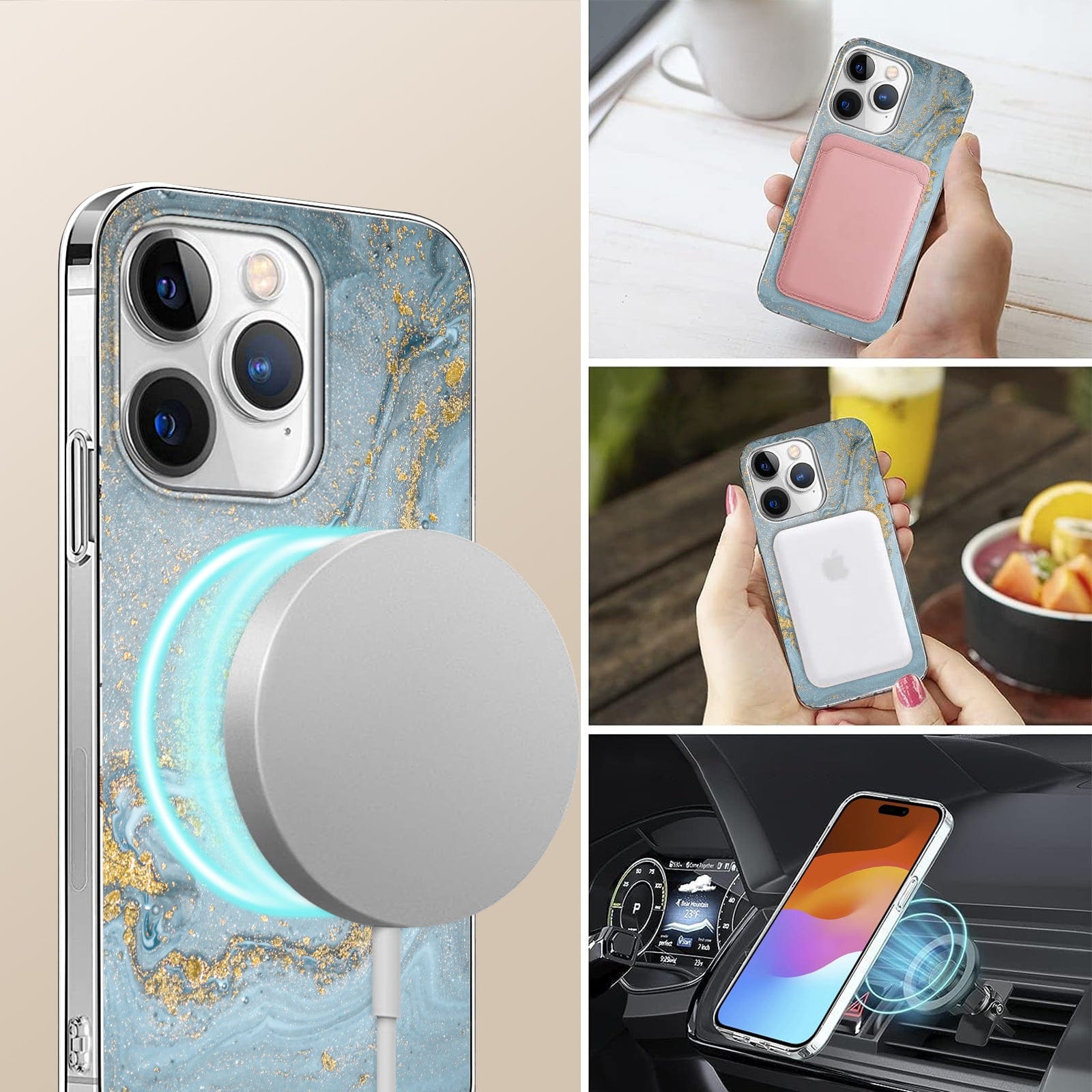 Protection Kit Bundle - Blue Marble Case with Tempered Glass Screen and Camera Protector for iPhone 15 Pro Max