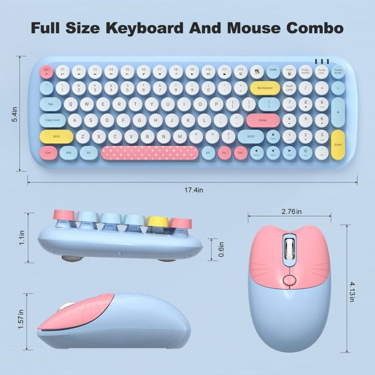Wireless Keyboard & Mouse Combo - Soft Click, Colorful 100 Keys